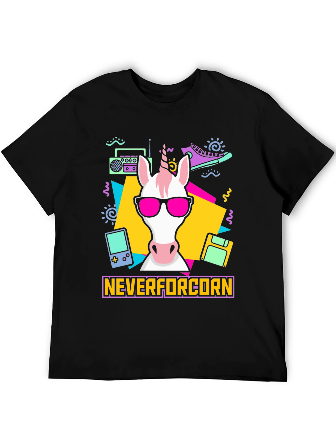 Black NeverforCORN 80s Retro Unicorn T-Shirt view 5