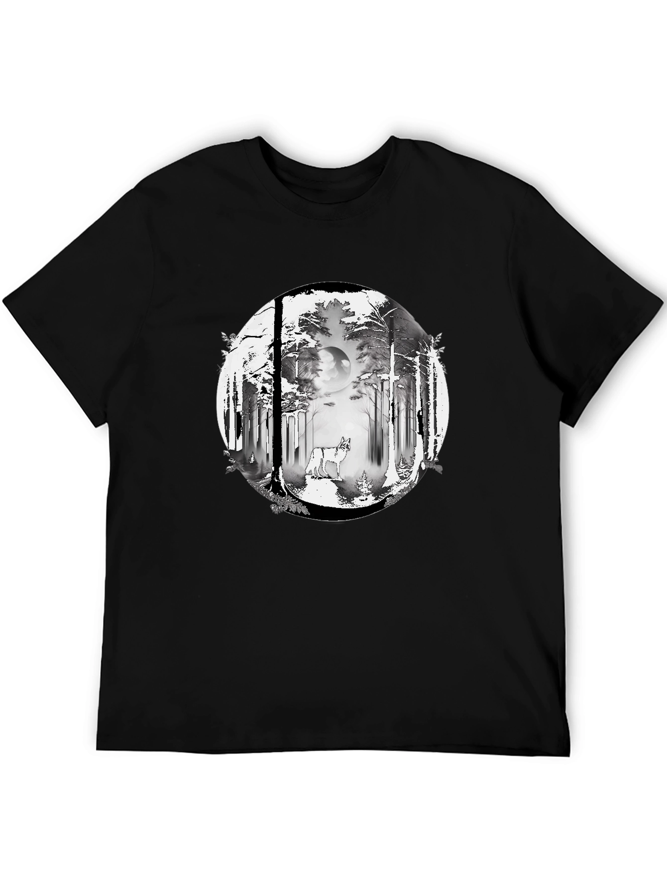 Black Wolf Forest Graphic Tee - Stylish Black T-Shirt view 5