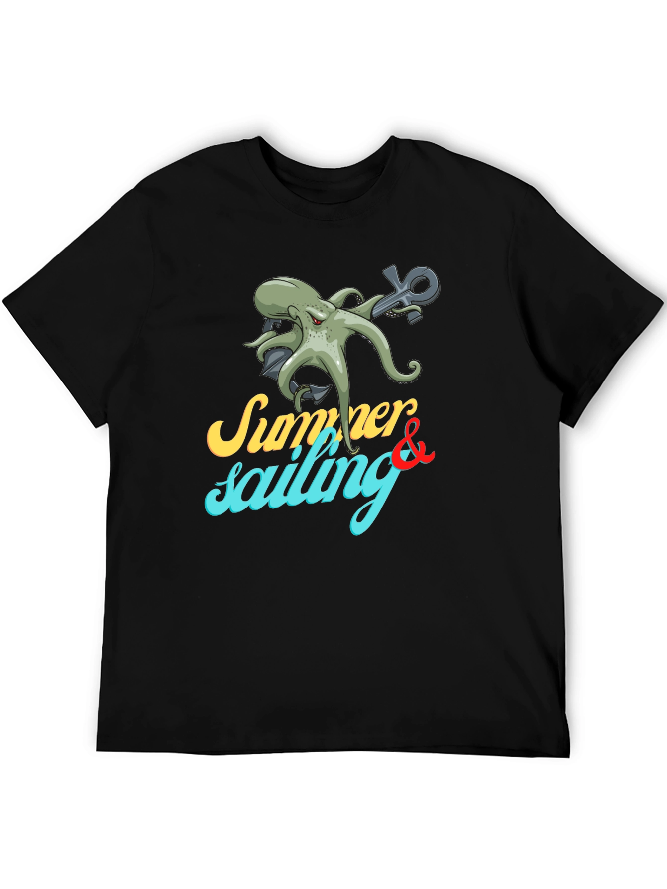 Black Summer Sailing Octopus Graphic Tee view 5