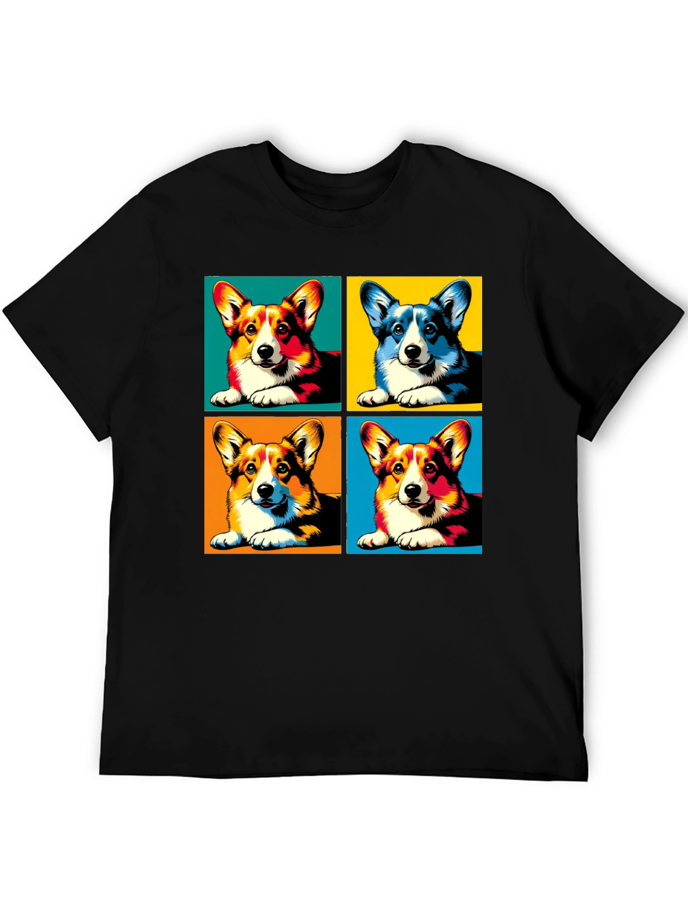 Black Pop Art Corgi Dog T-Shirt view 5