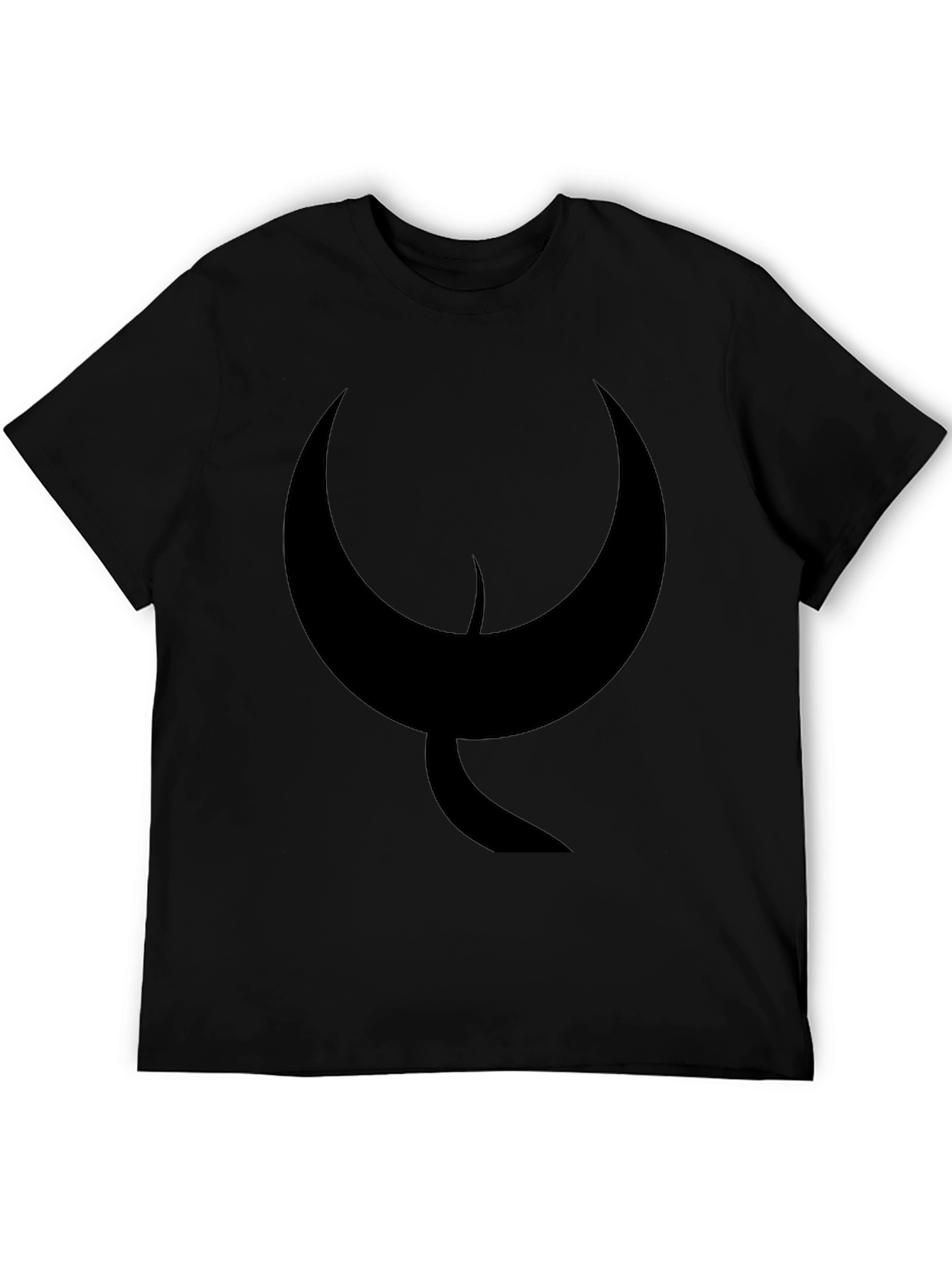 Black Men's Black T-Shirt with Abstract Crescent Moon Design view 5