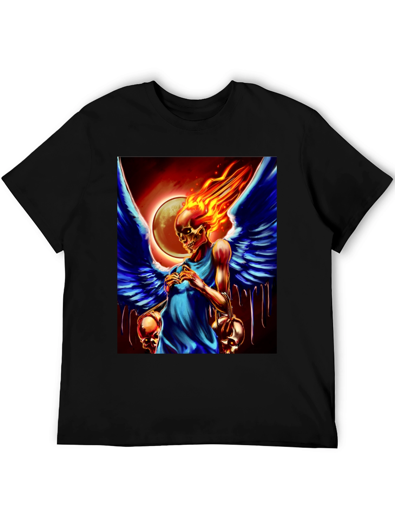 Black Winged Skull Fire T-Shirt - Dark Fantasy Graphic Tee view 5