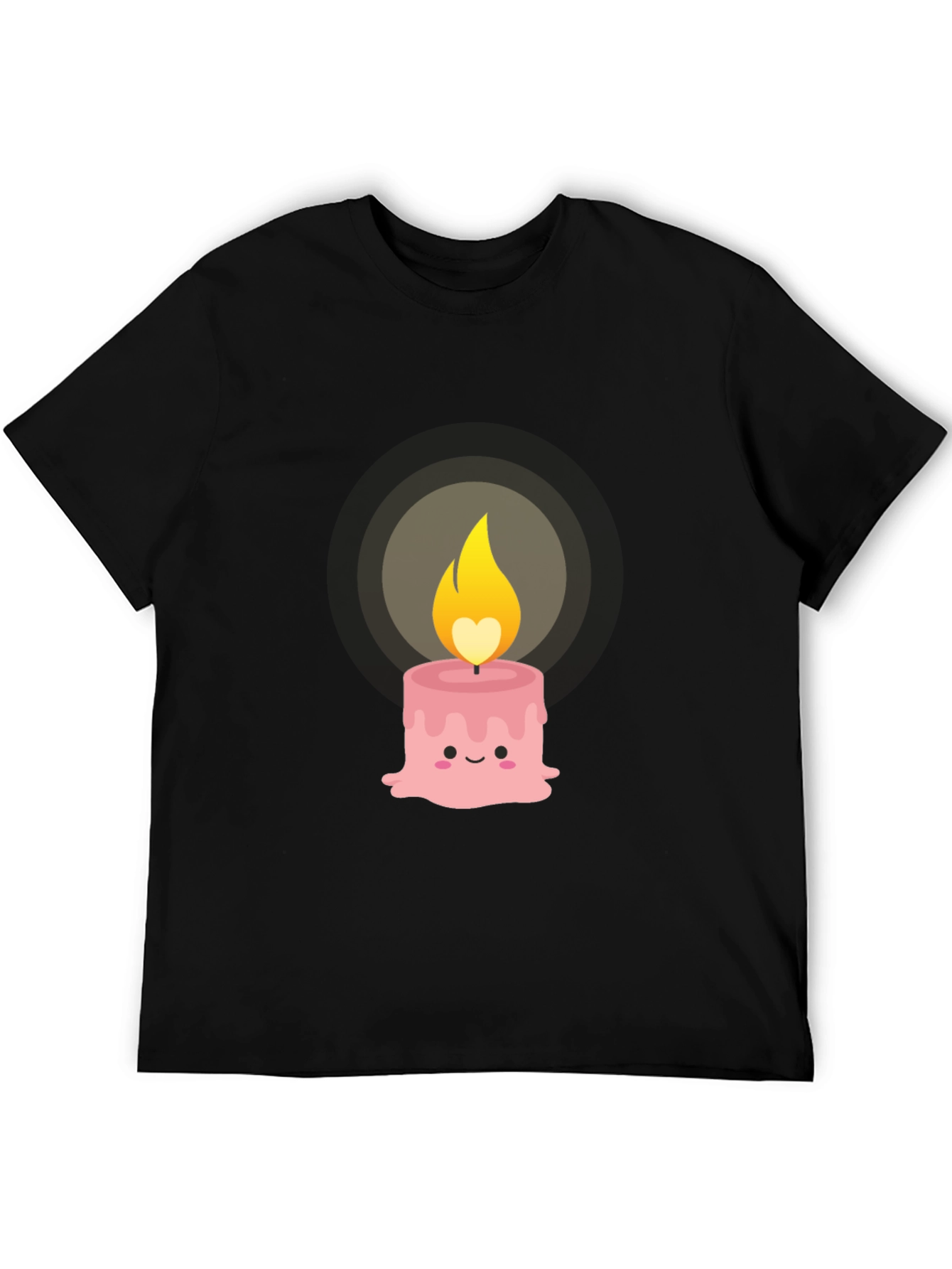 Black Cute Kawaii Candle Graphic Tee - Black Cotton T-Shirt view 5