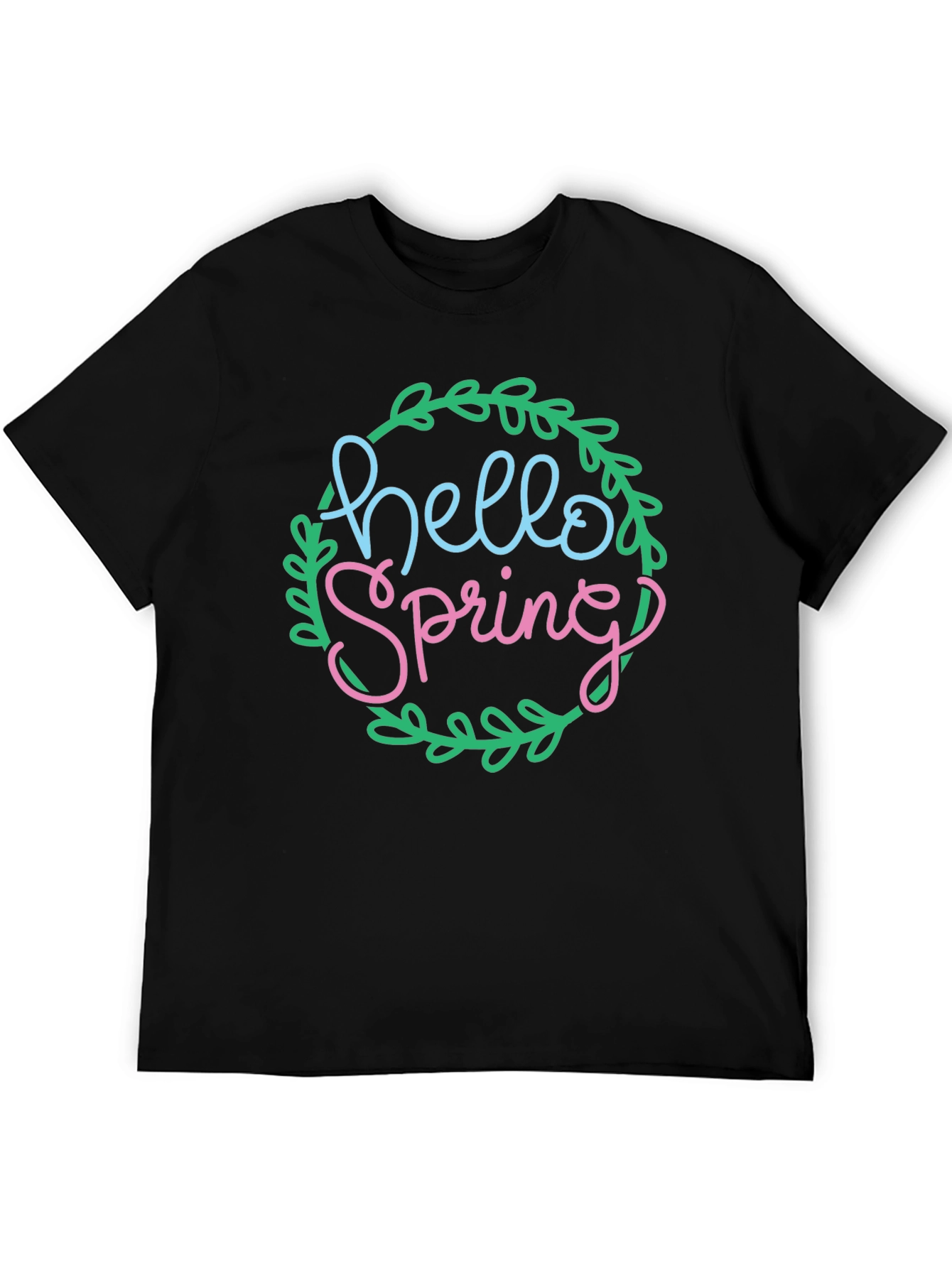 Black Hello Spring T-Shirt - Black Crew Neck Tee view 5