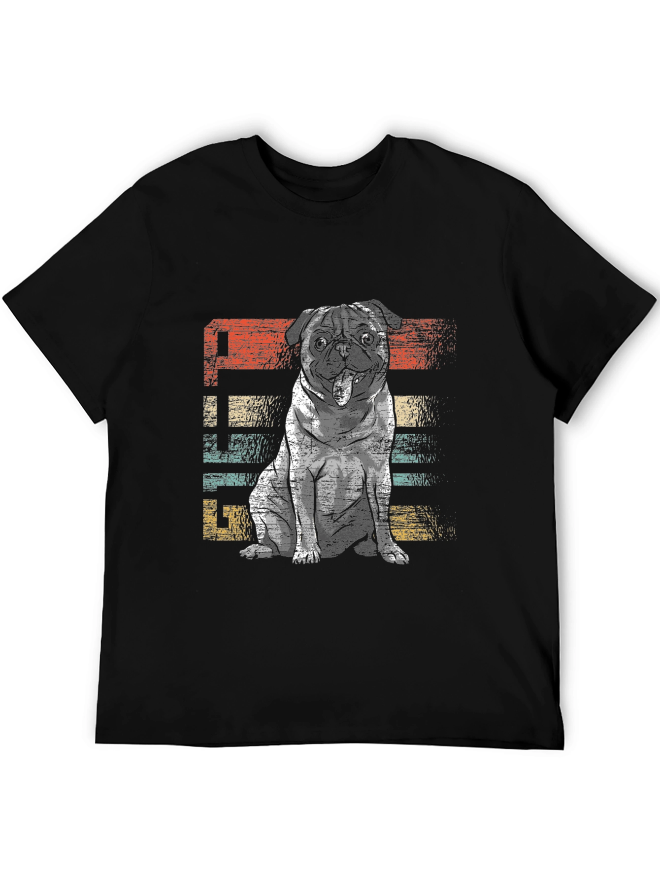 Black Retro Pug Graphic Tee - Unisex Black T-Shirt view 5