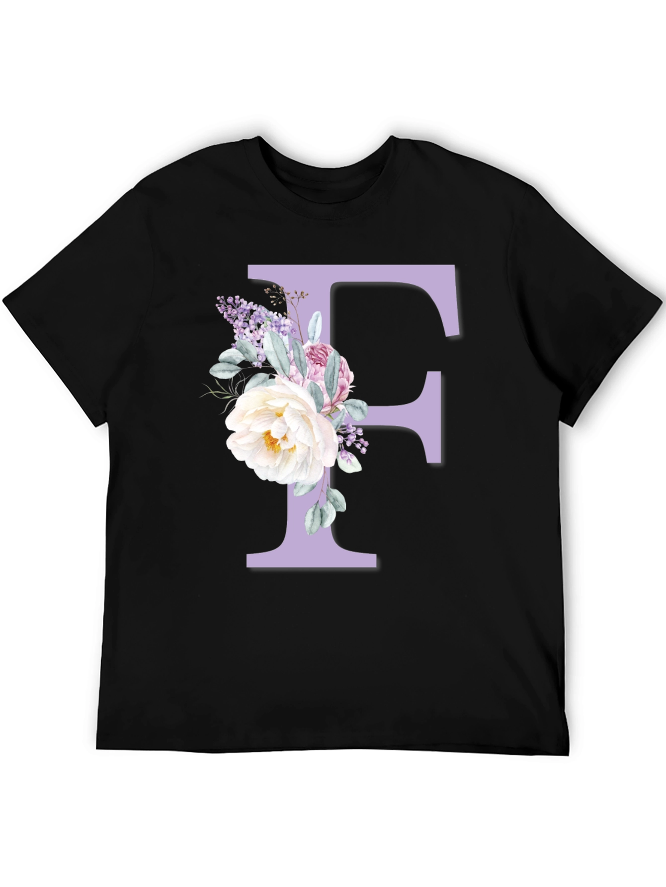 Floral Letter F Black T-Shirt - 5