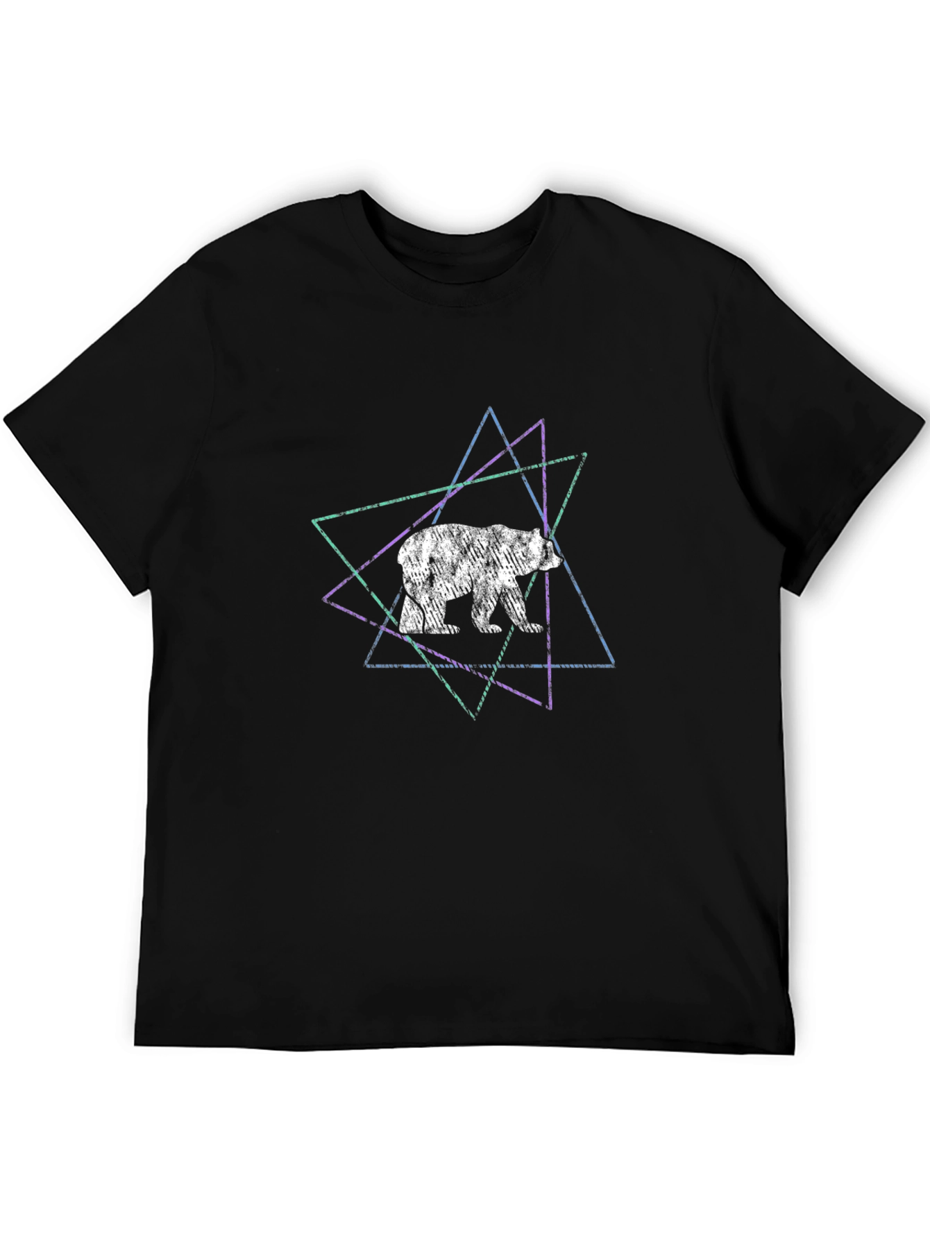Black Geometric Bear Graphic Tee - Stylish Black T-Shirt view 5