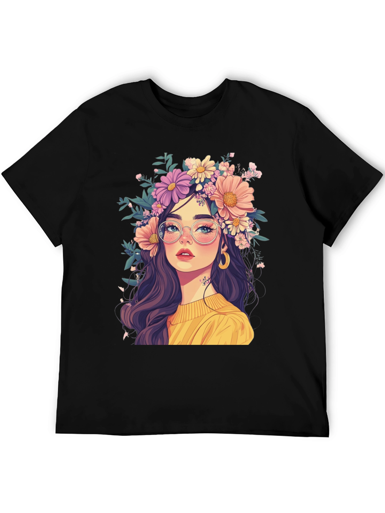 Black Floral Crown Graphic Tee - Stylish & Unique view 5