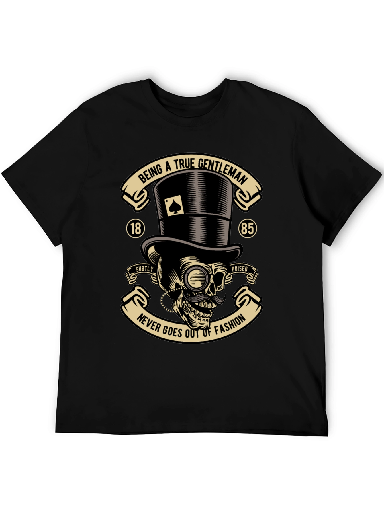 Black Gentleman Skull Graphic Tee - Never Out of Fashion view 5