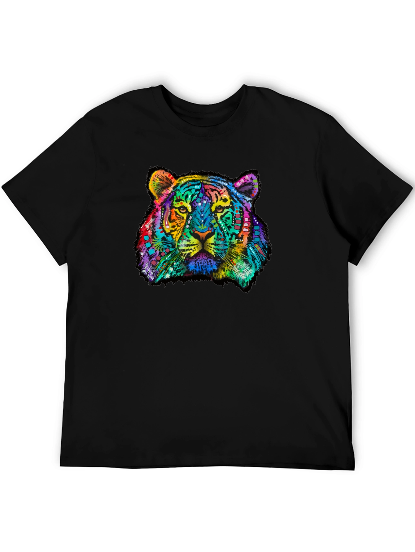 Black Vibrant Tiger Graphic Tee - Black Cotton T-Shirt view 5