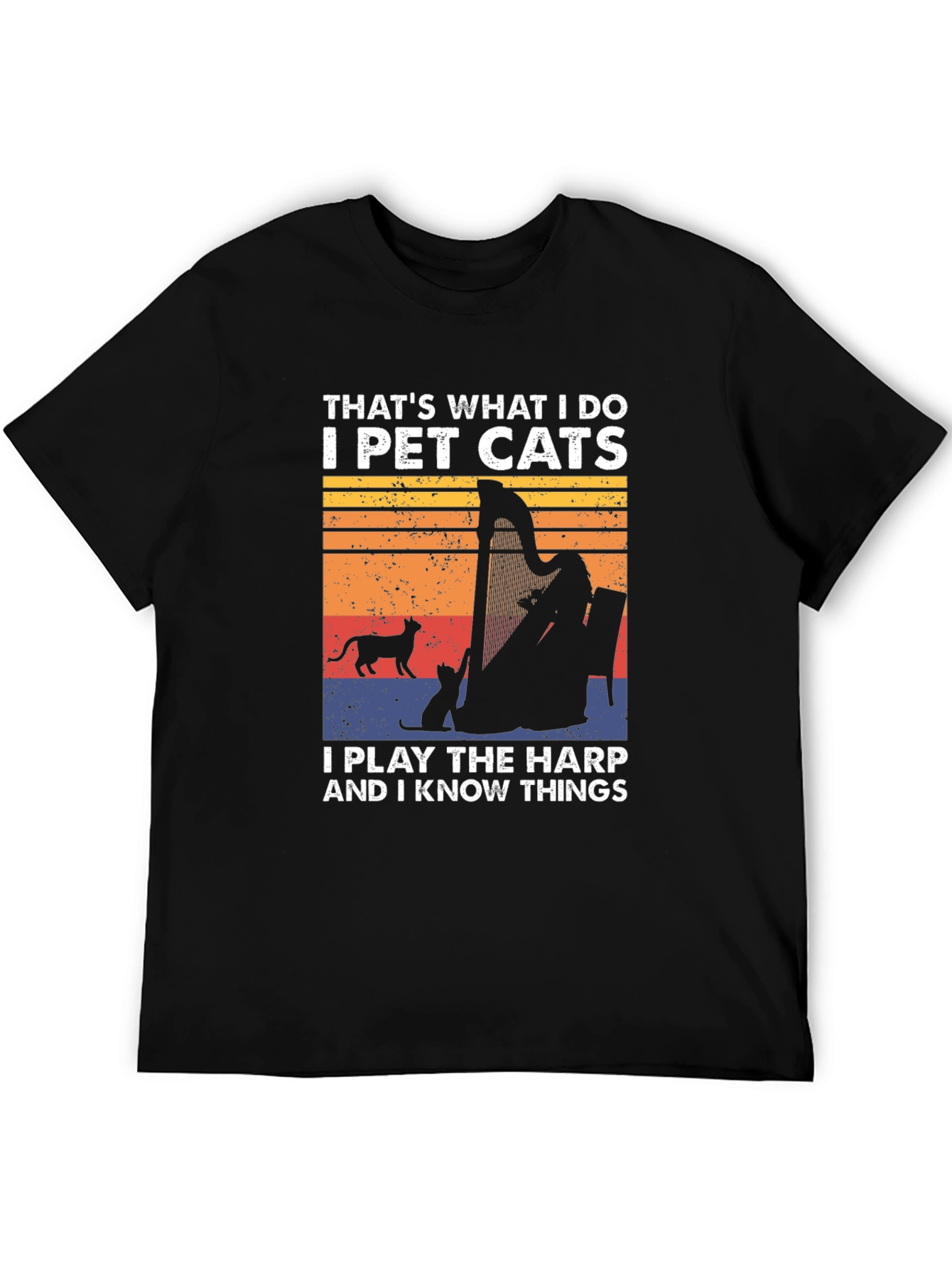 Black Pet Cats & Harp Player Graphic T-Shirt view 5