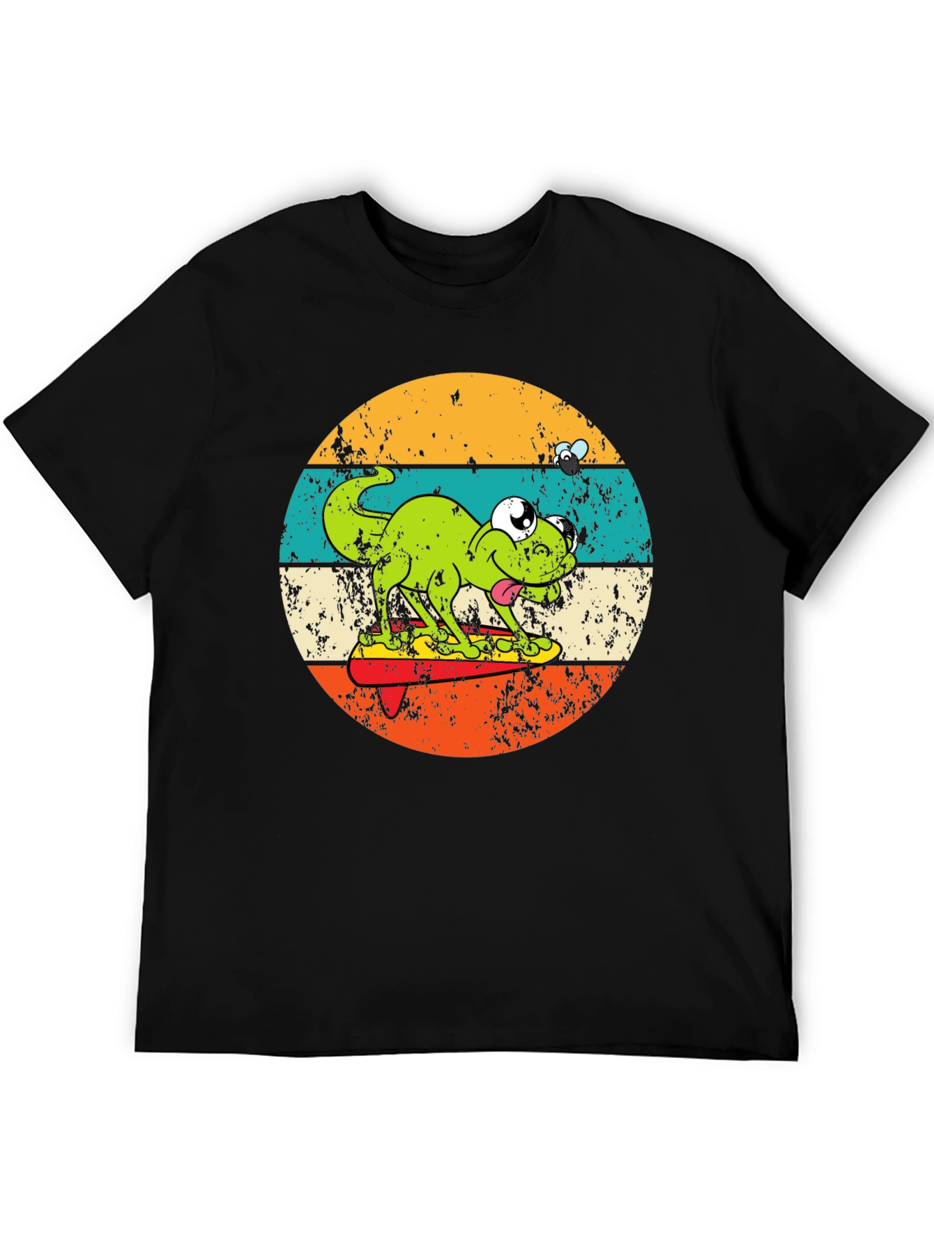 Black Retro Frog Surfing T-Shirt - Unique Graphic Tee view 5