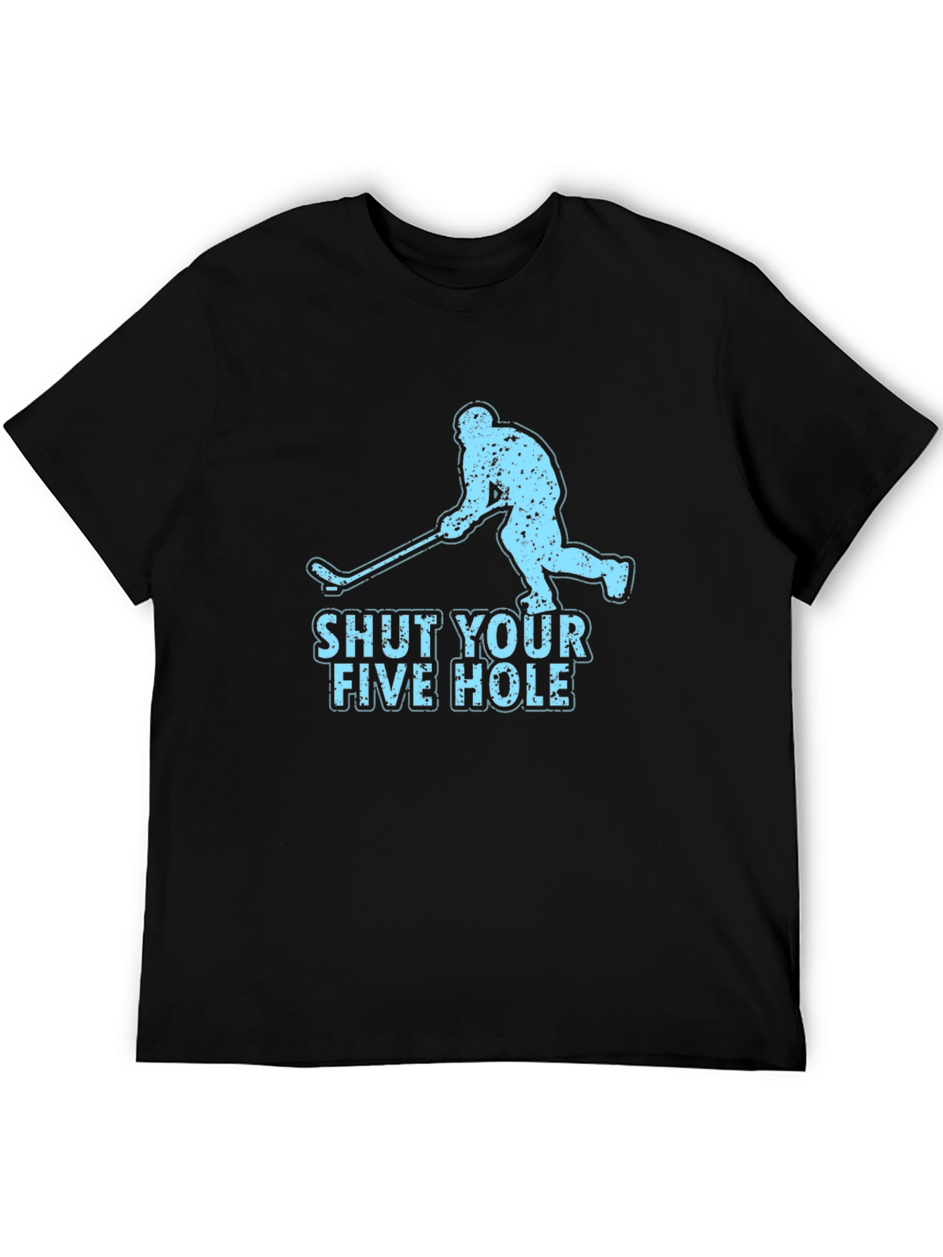 Black Shut Your Five Hole Hockey T-Shirt view 5
