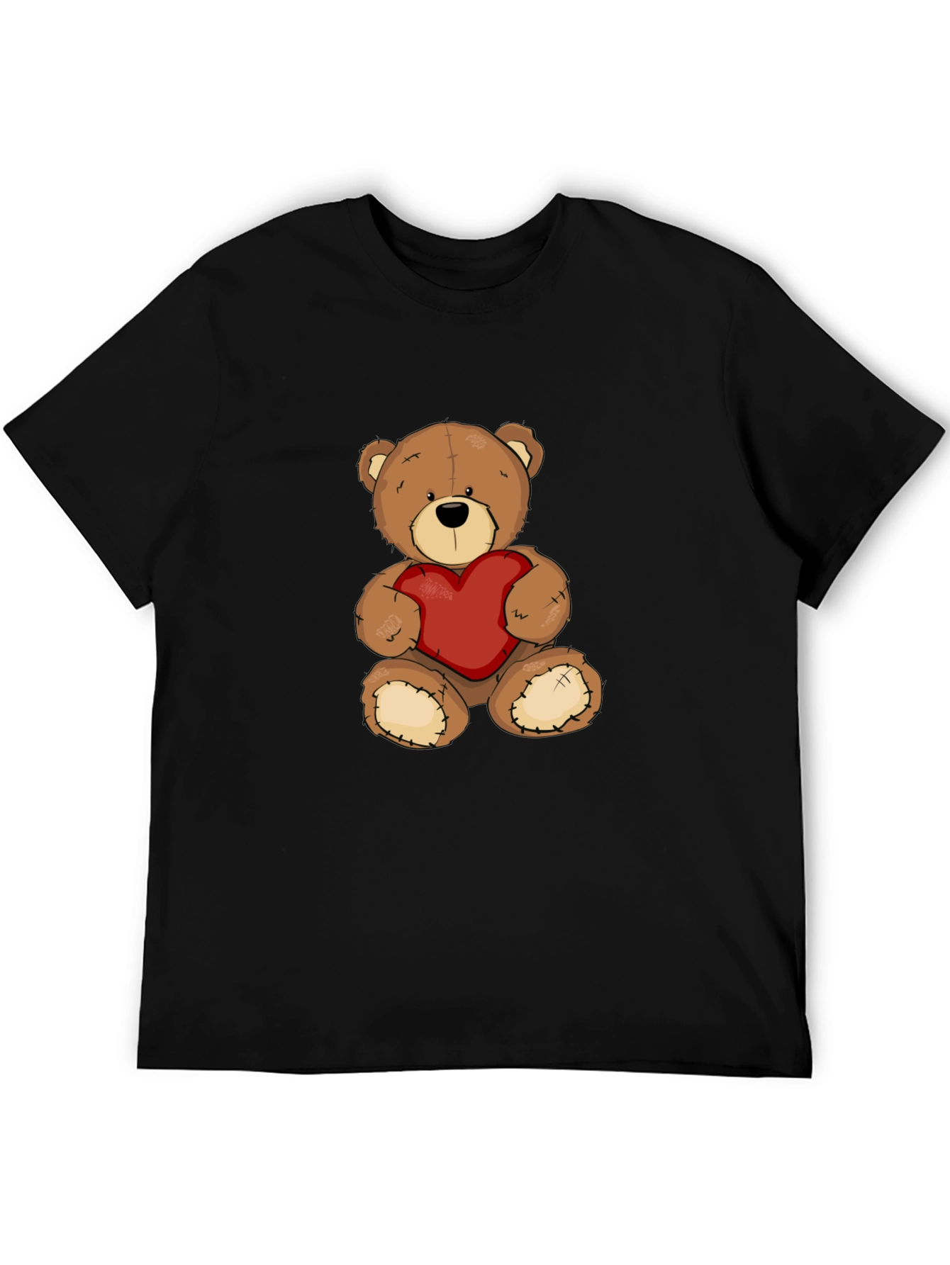 Black Teddy Bear Heart Graphic Tee - Men's Black T-Shirt view 5