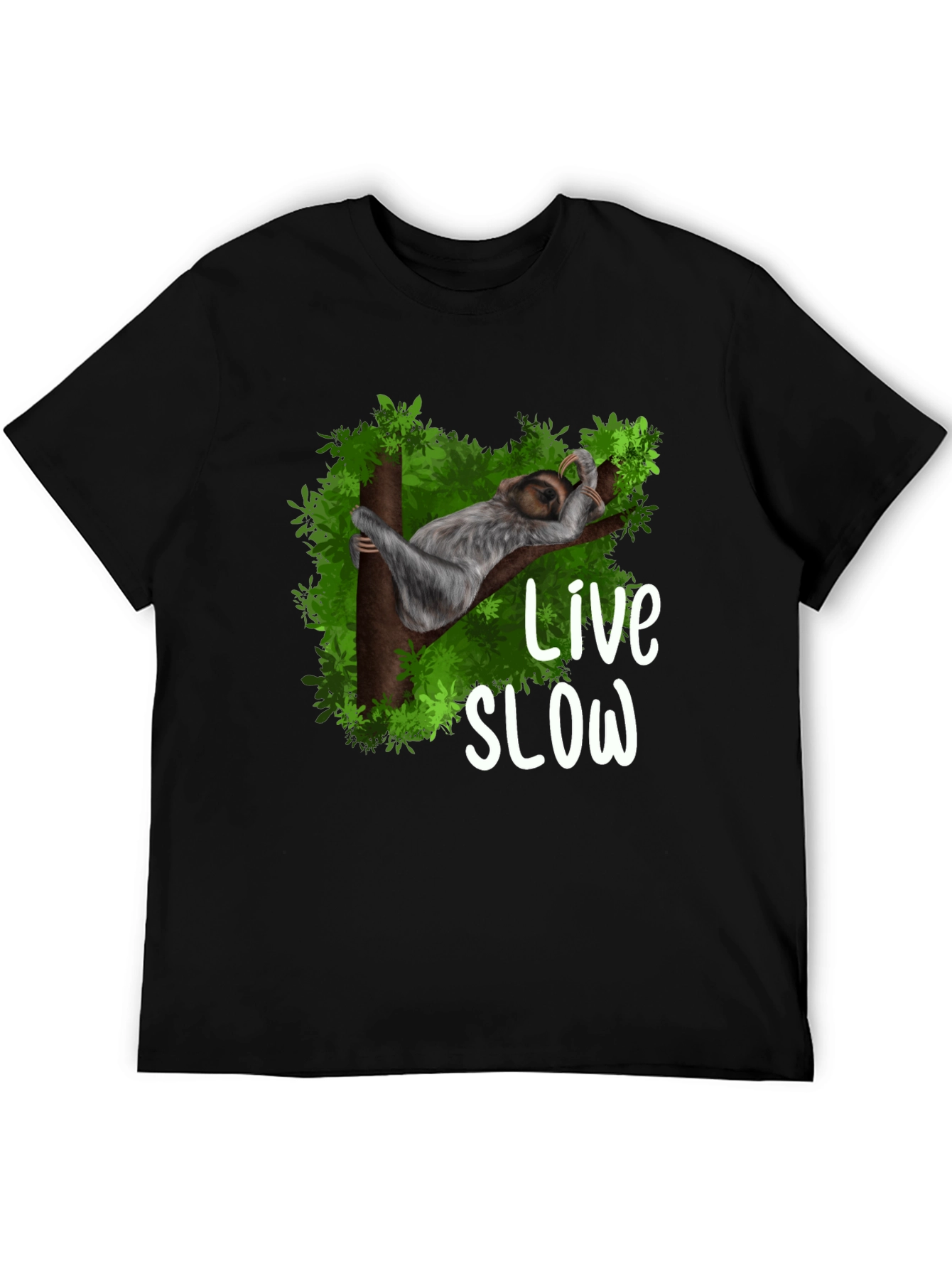 Black Live Slow Sloth Graphic Tee - Unisex Black T-Shirt view 5