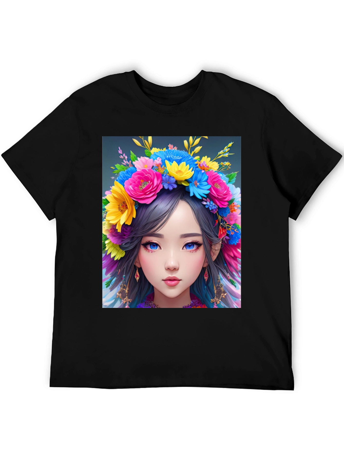 Black Floral Crown Girl Graphic T-Shirt view 5