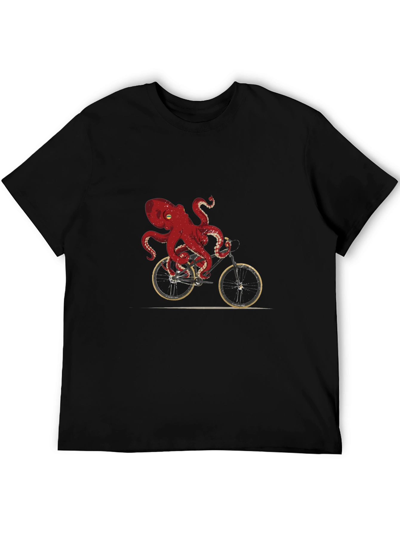 Black Octopus Riding Bike Graphic T-Shirt view 5