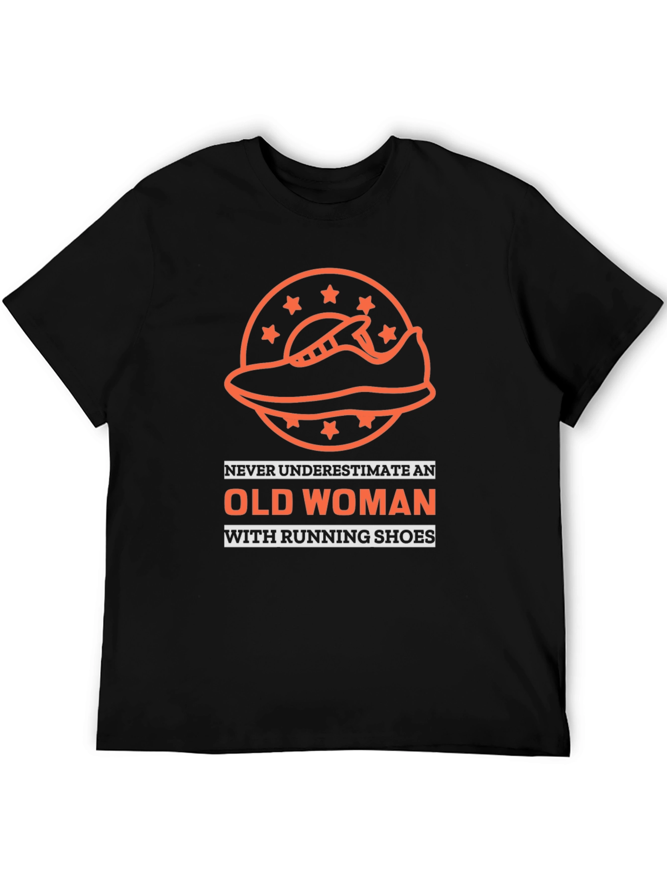 Black Funny Old Woman Running Shoes T-Shirt view 5