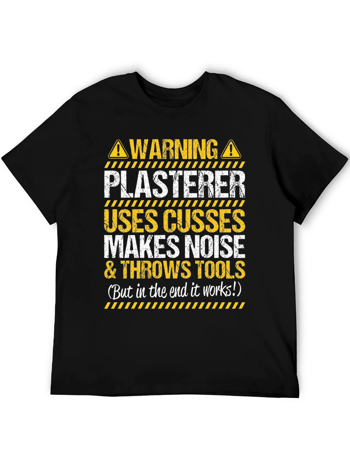 Black Warning Plasterer T-Shirt - Funny Construction Worker Tee view 5