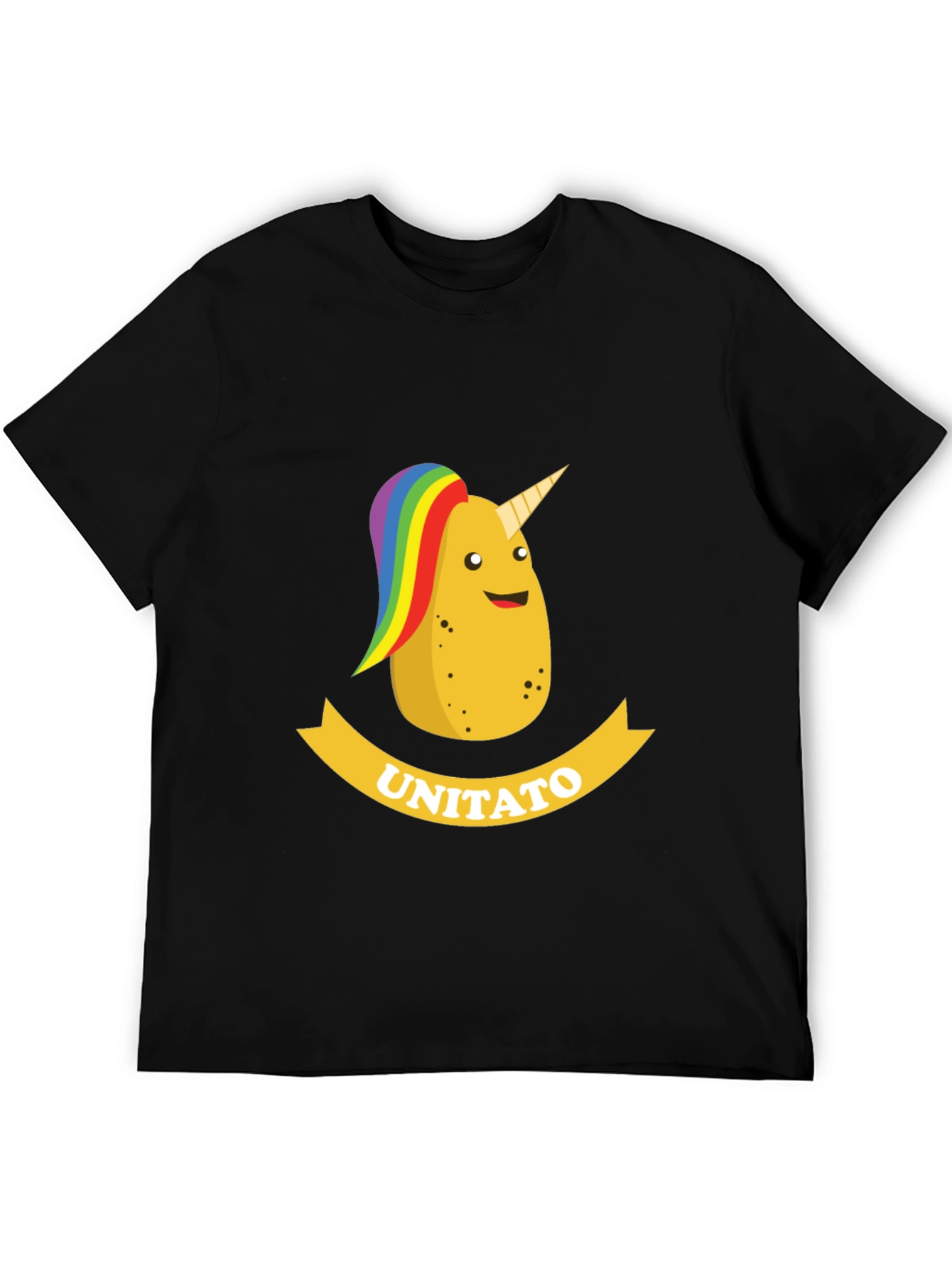 Black Unitato Potato Unicorn Black T-Shirt view 5