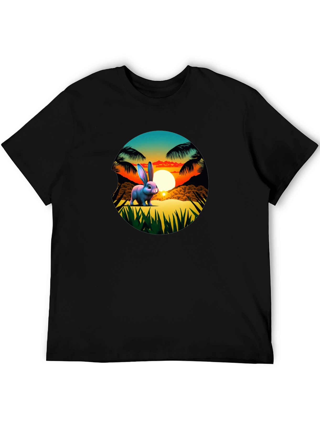Black Tropical Bunny Sunset Graphic Tee view 5