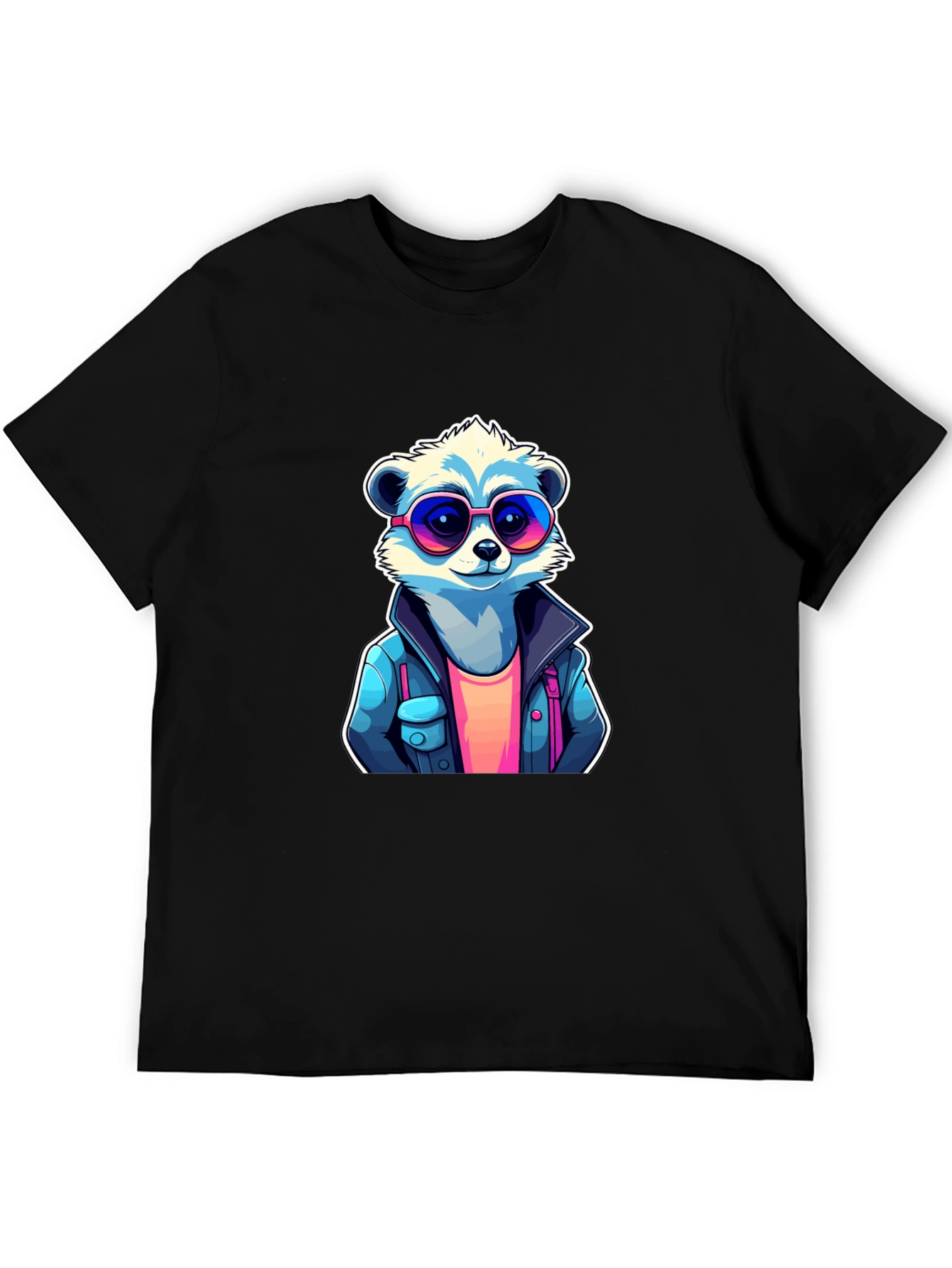 Black Cool Raccoon Graphic Tee - Black Cotton T-Shirt view 5