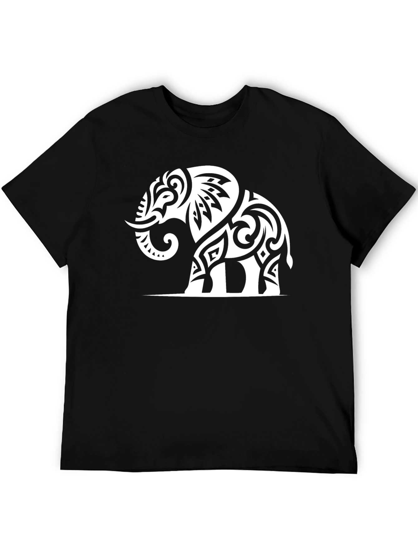Black Tribal Elephant Graphic T-Shirt - Black Cotton Tee view 5
