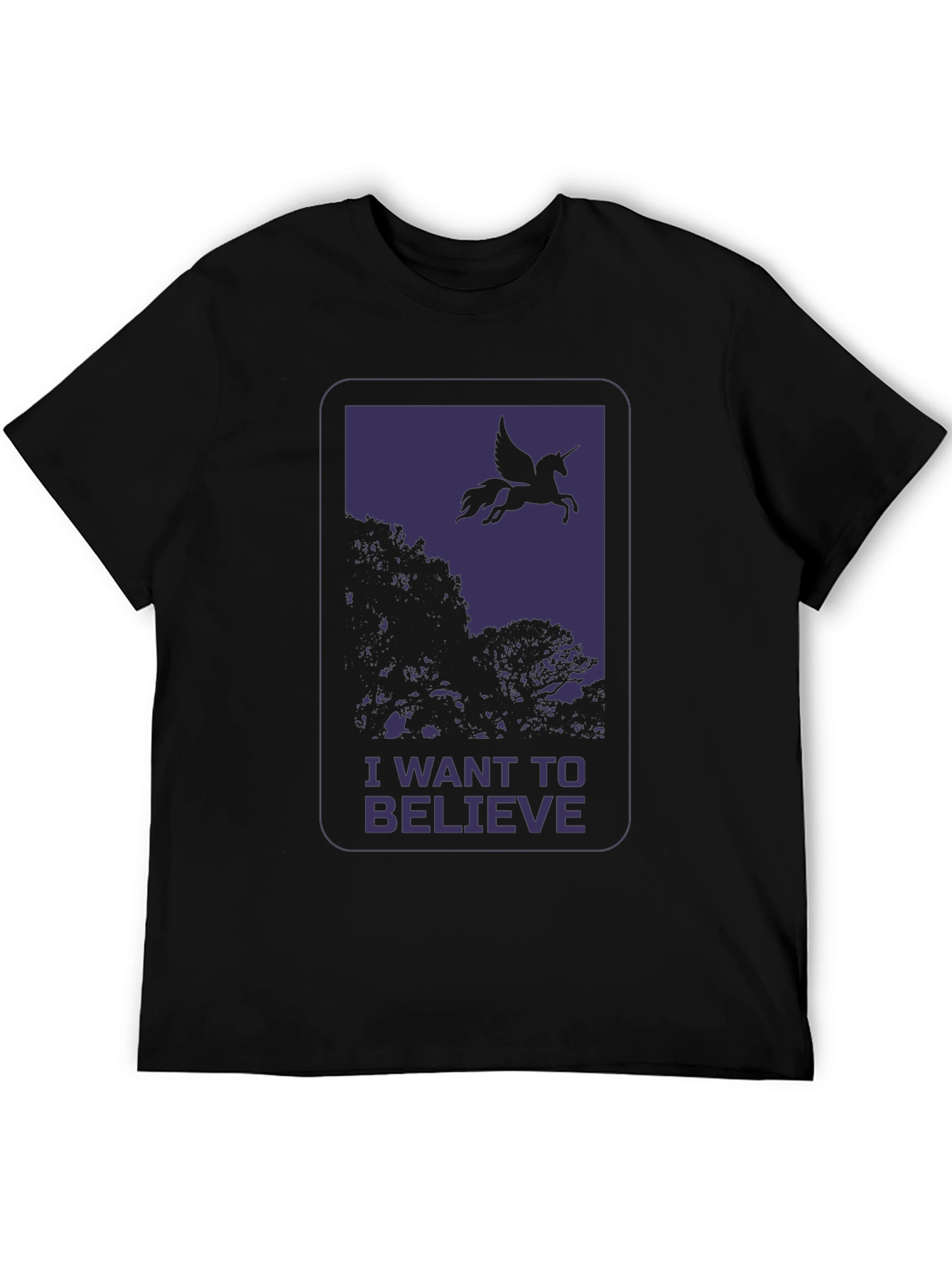 Black I Want to Believe Pegasus Graphic T-Shirt view 5
