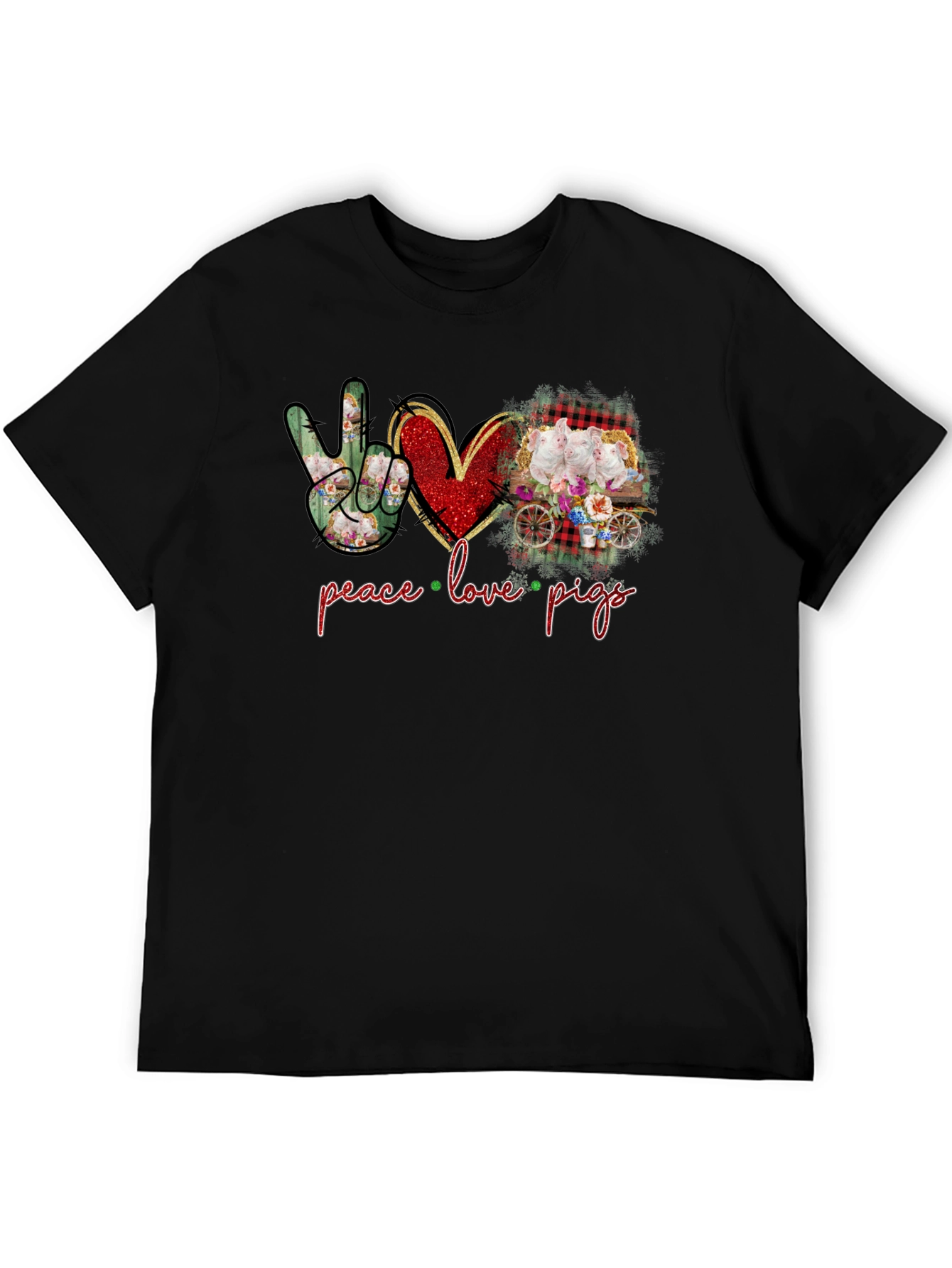 Black Peace Love Pigs Graphic T-Shirt view 5