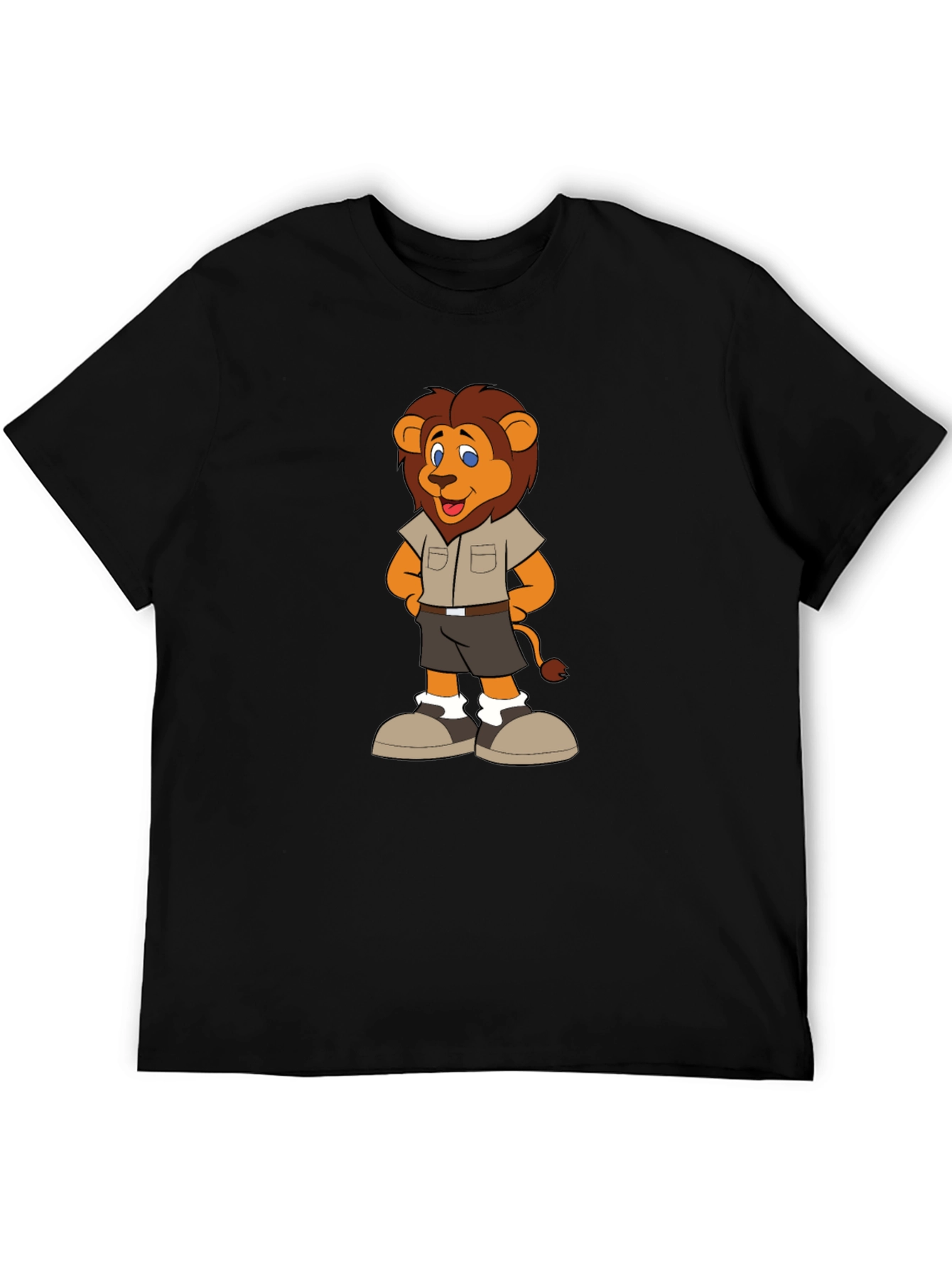 Black Lion Cartoon Graphic Tee - Unisex Black T-Shirt view 5