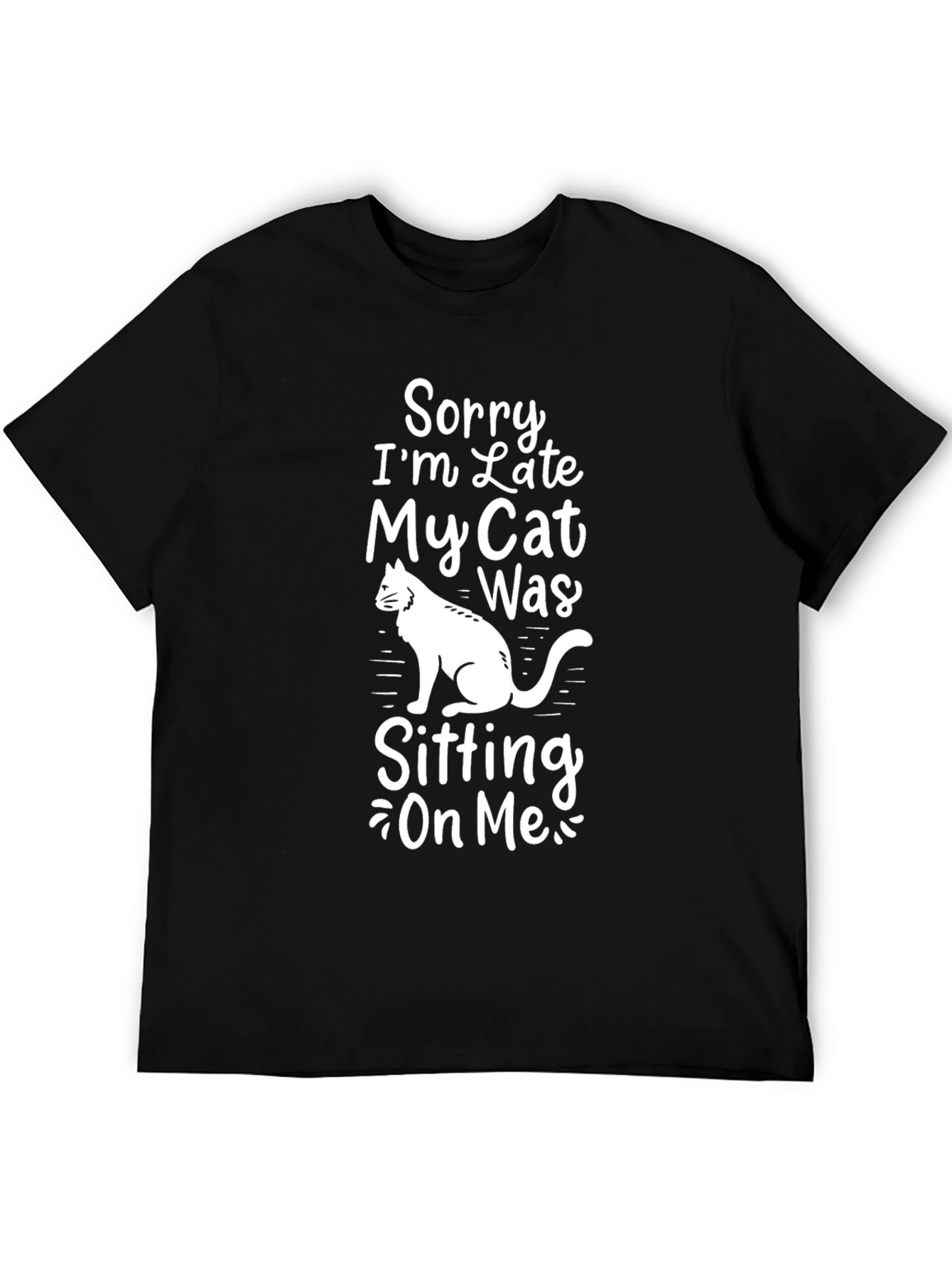 Black Funny Cat Excuse T-Shirt - Sorry I'm Late view 5