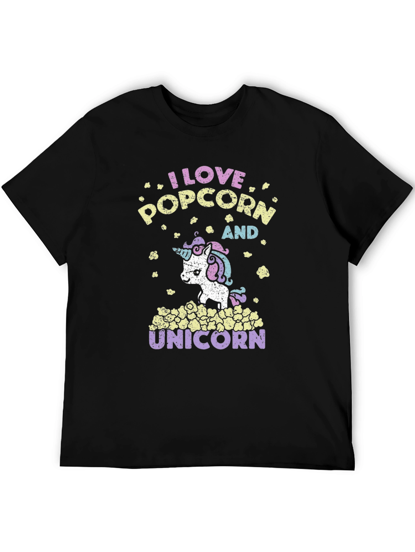 Black I Love Popcorn and Unicorns Graphic T-Shirt view 5