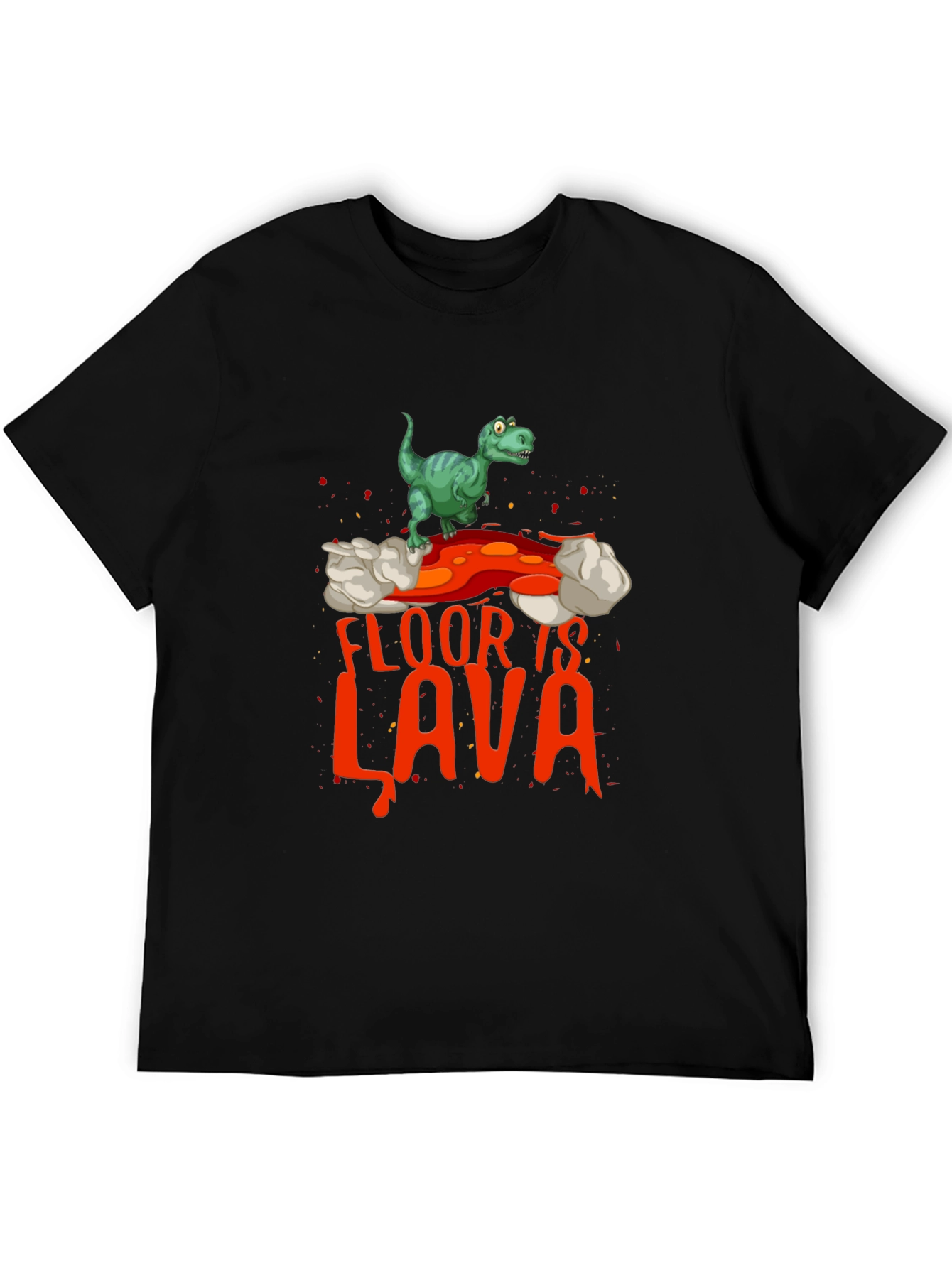 Black Funny 'The Floor is Lava' Dinosaur Graphic Tee view 5