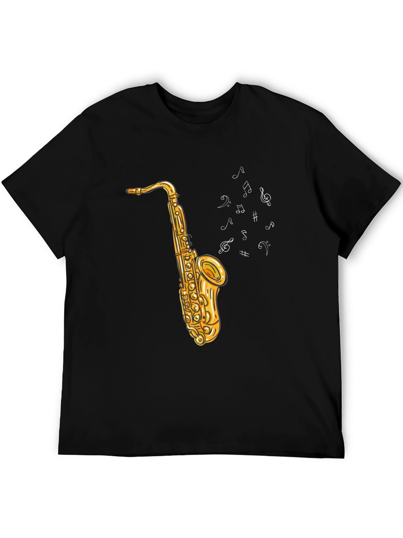 Black Saxophone Graphic Tee - Musical Notes Design view 5