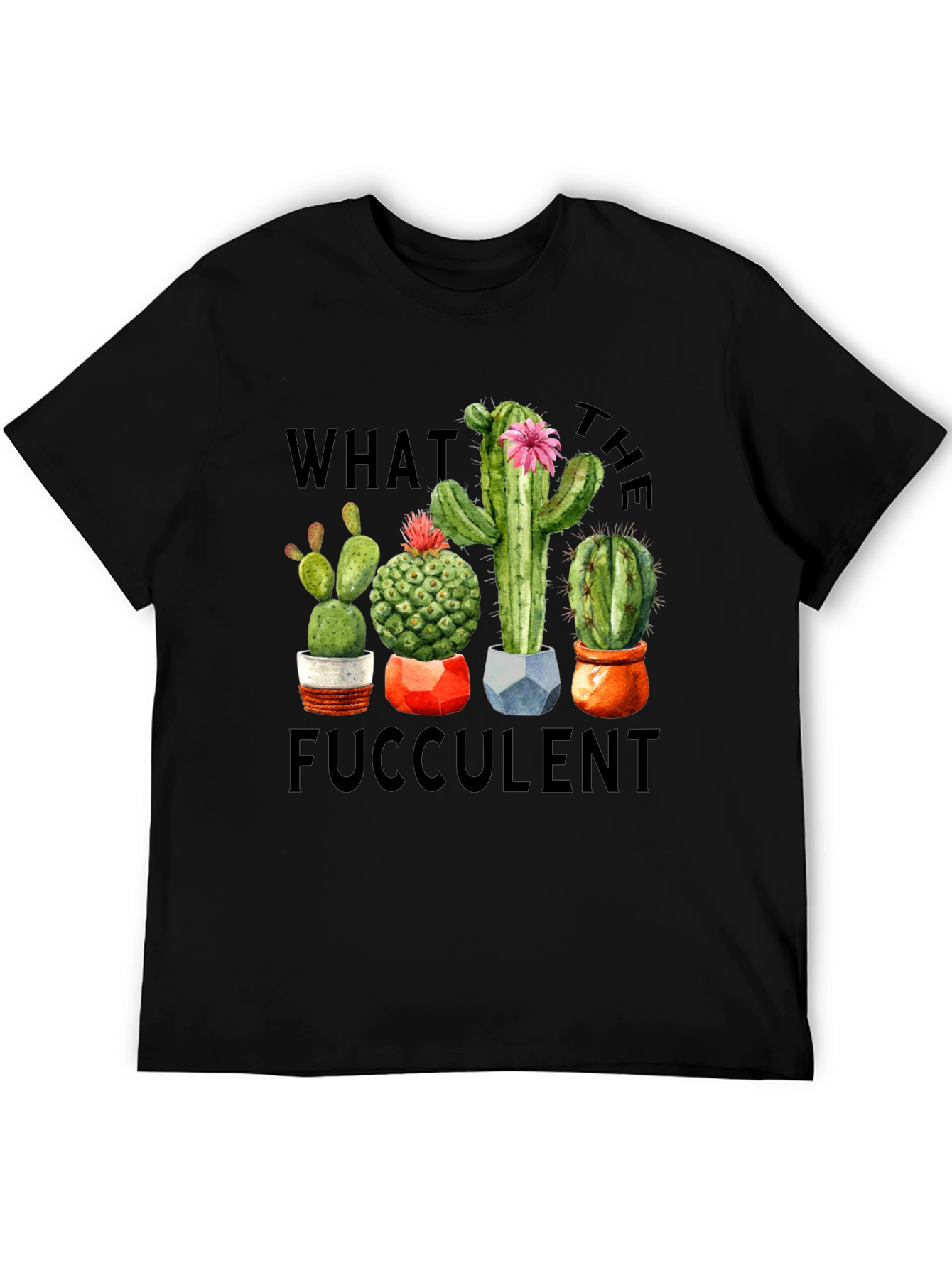 Black "What the Fucculent" Cactus Graphic T-Shirt view 5