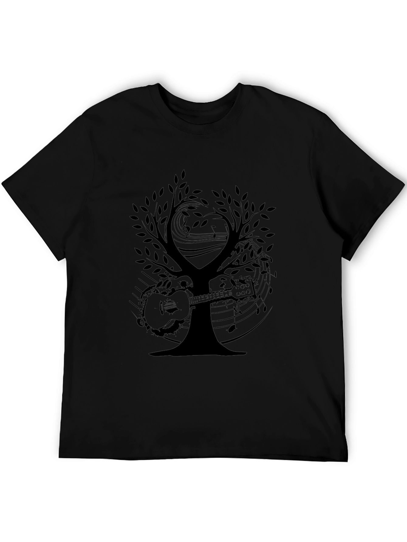 Black Musical Tree Graphic Tee - Black Cotton T-Shirt view 5