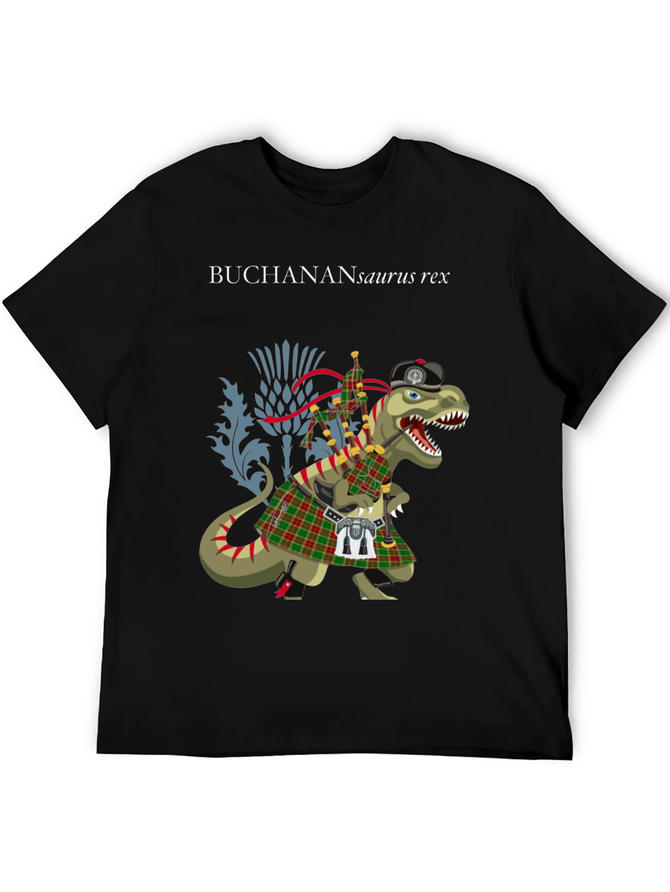 Black Buchanan T-Rex Scottish Kilt T-Shirt view 5