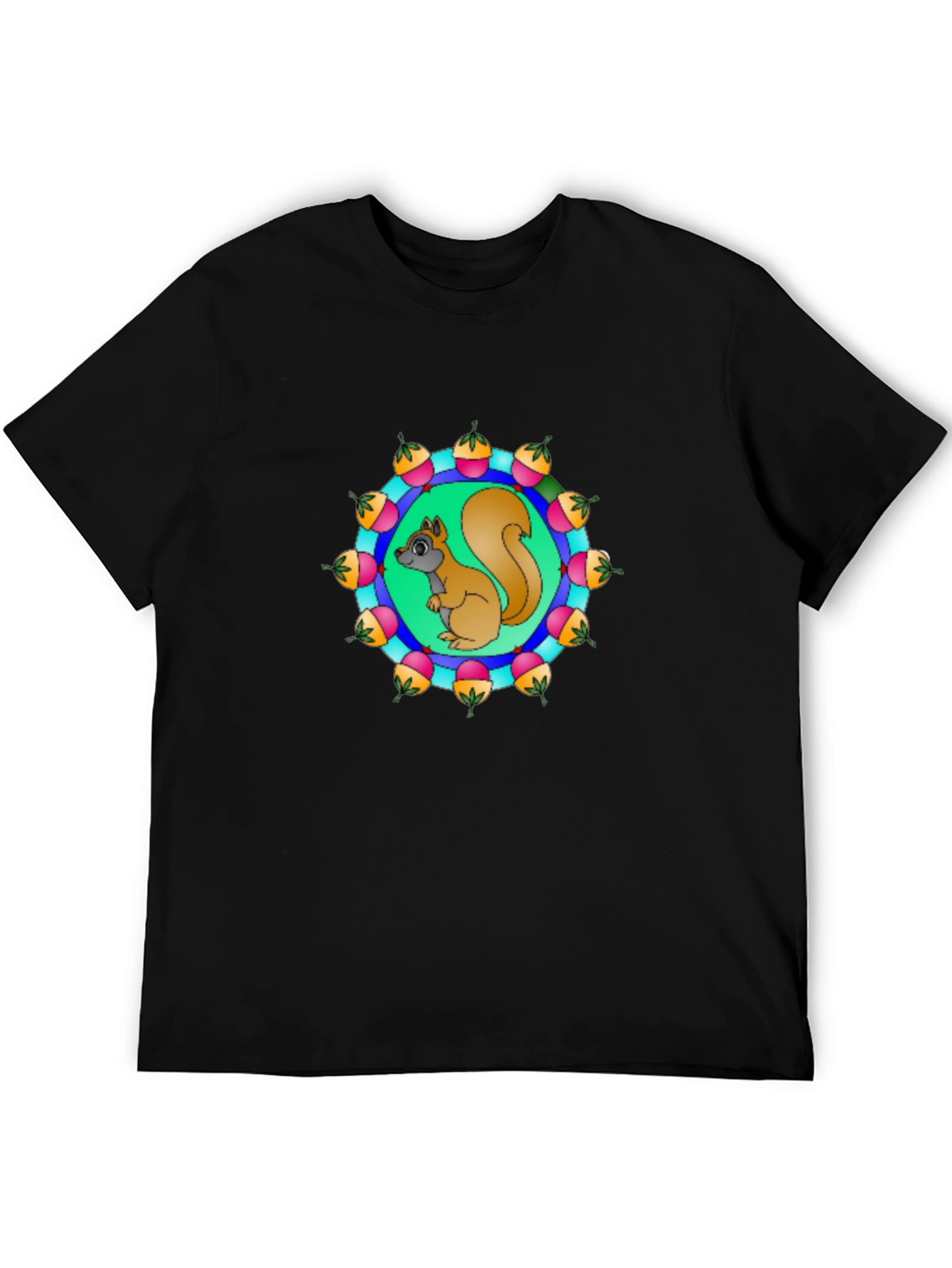 Black Squirrel Acorn Circle T-Shirt - Black Cotton Tee view 5
