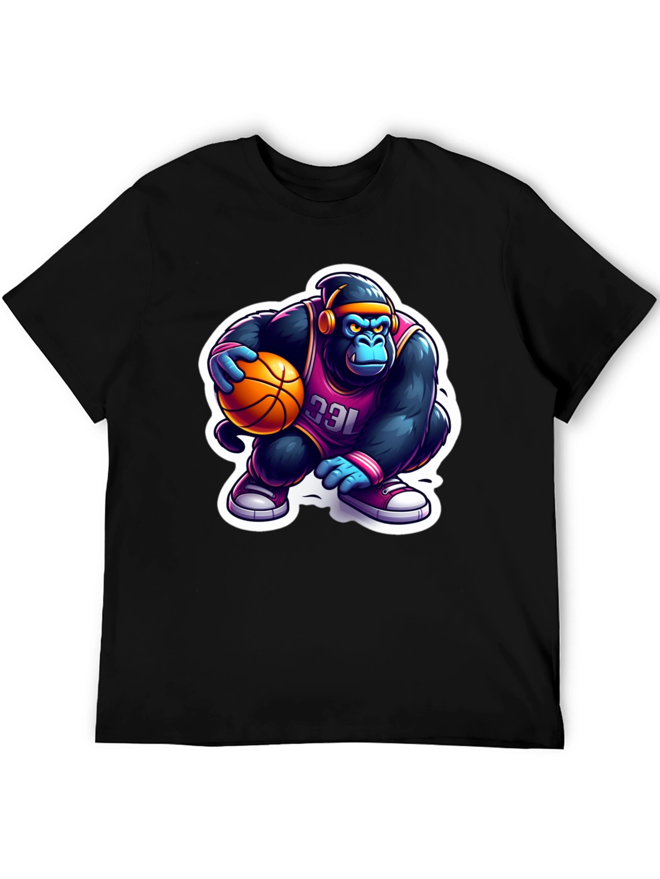 Black Gorilla Basketball T-Shirt - Cool Cartoon Design view 5