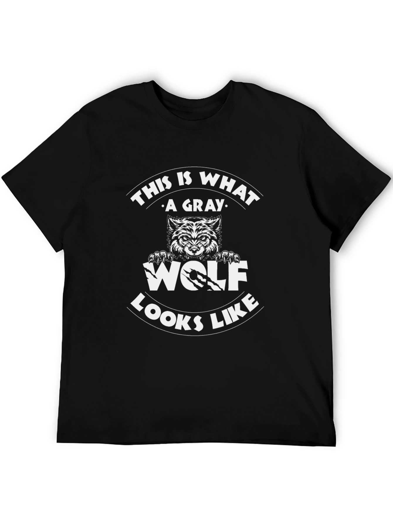 Black Gray Wolf Graphic Print T-Shirt view 5