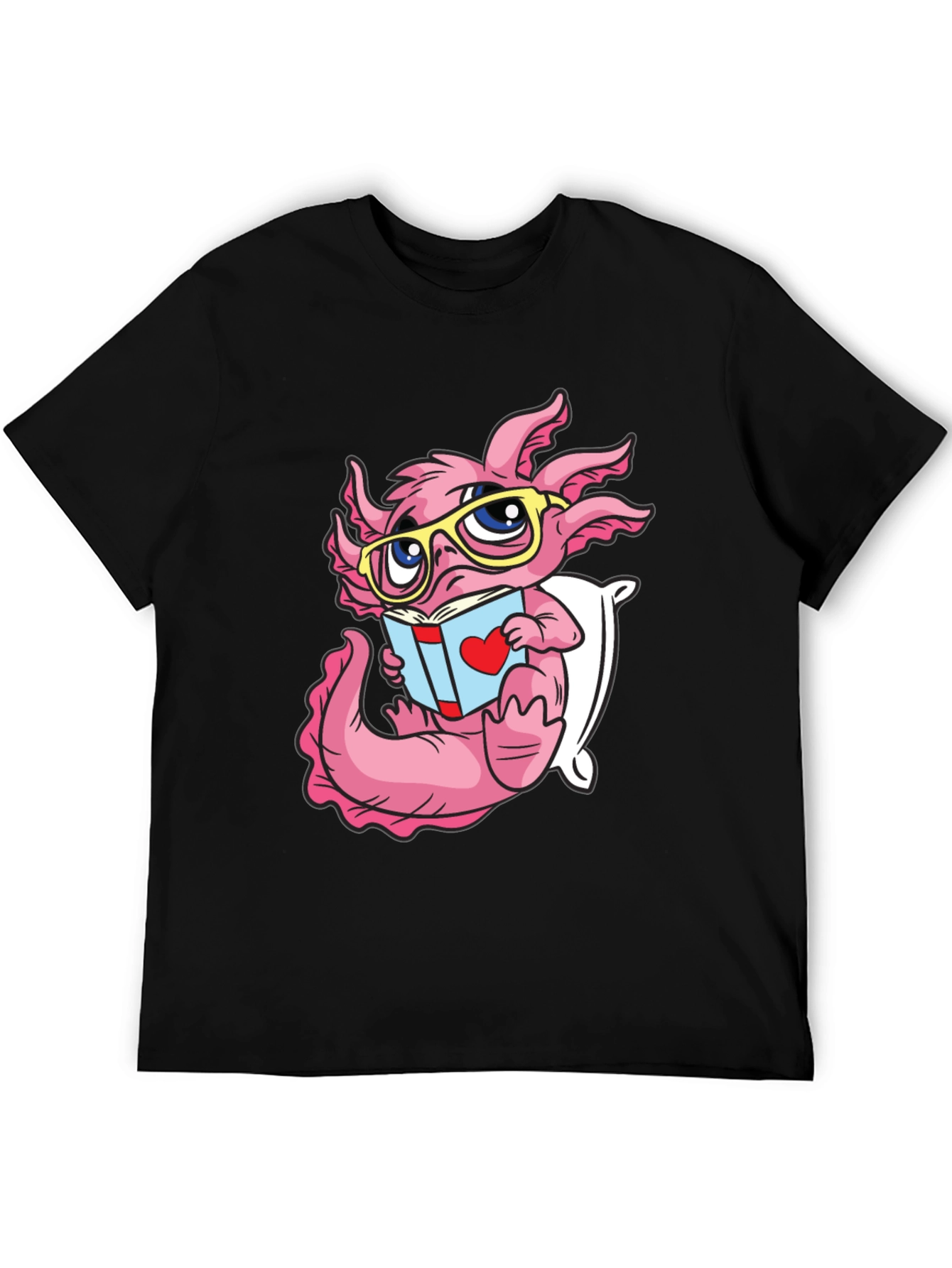 Black Axolotl Reading Book T-Shirt view 5