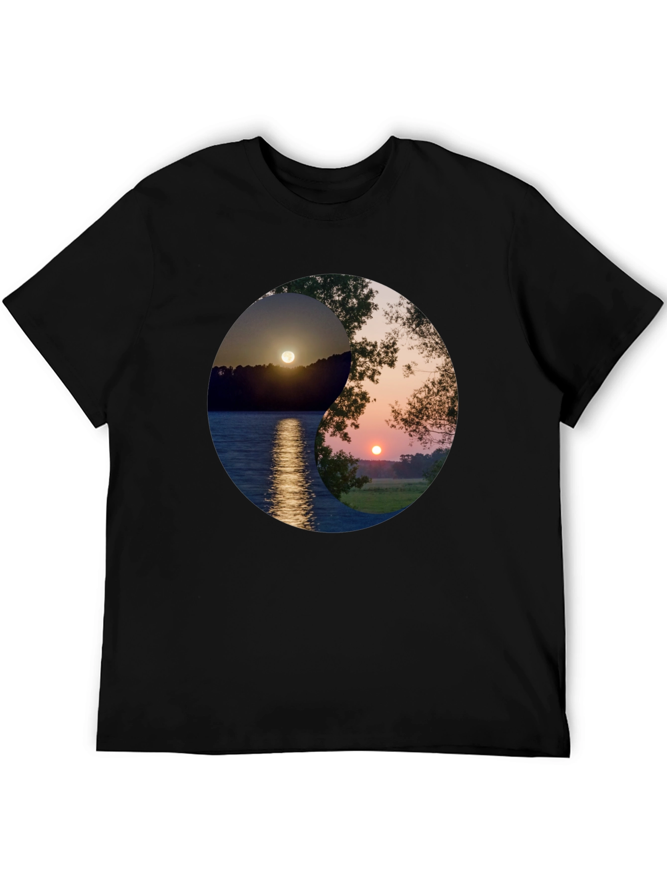 Black Yin Yang Sunset Graphic T-Shirt view 5