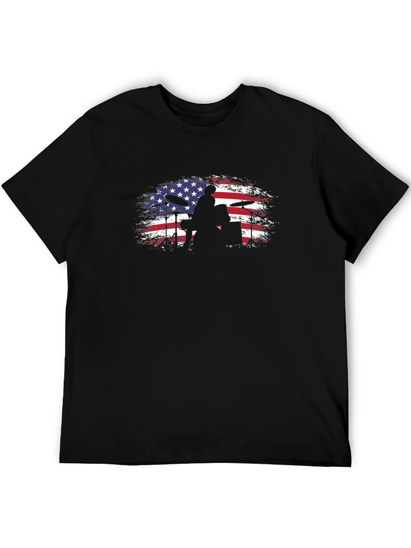 Black American Flag Drummer Black T-Shirt view 5