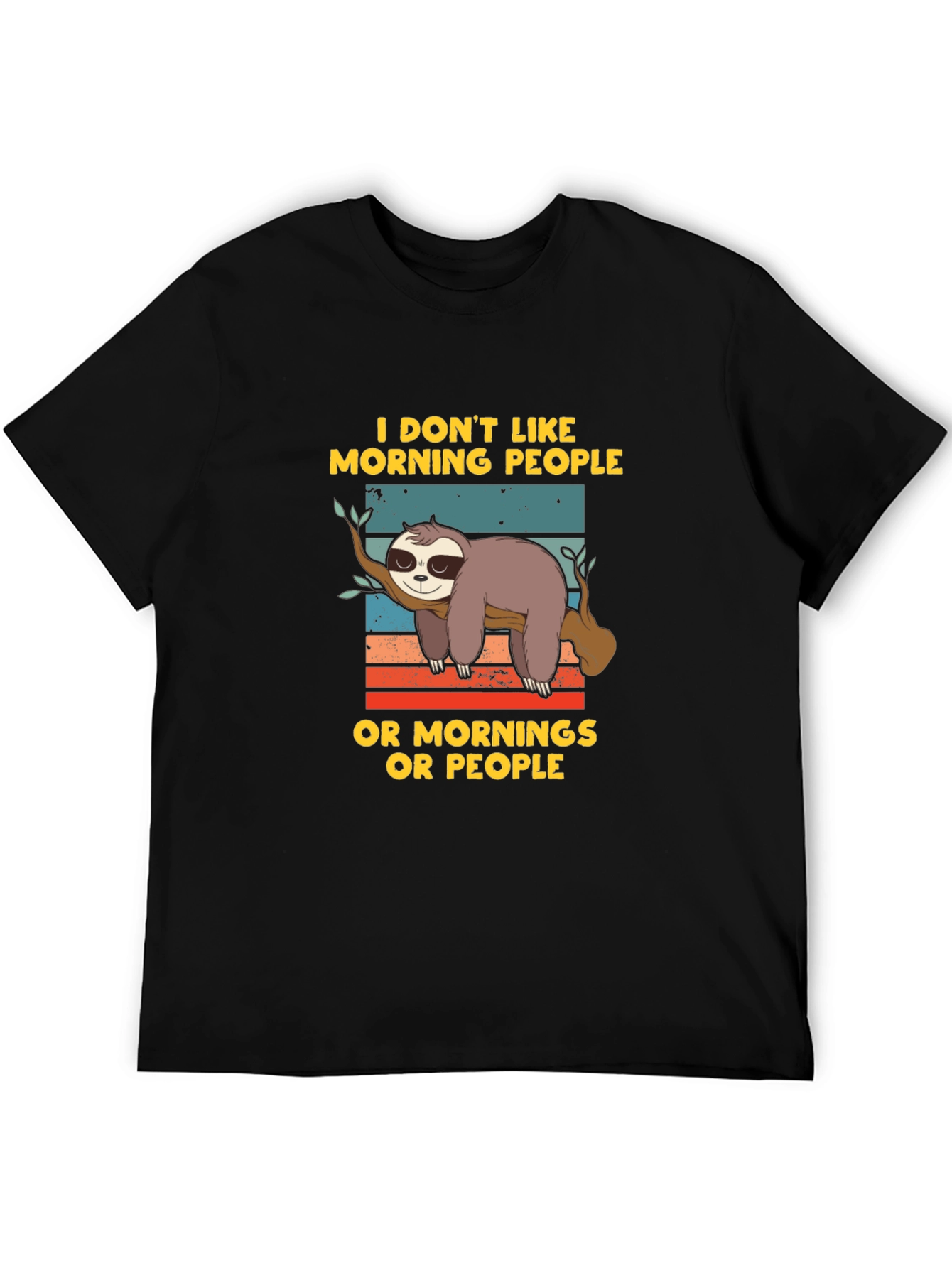 Black Funny Sloth T-Shirt - "I Don't Like Morning People" view 5