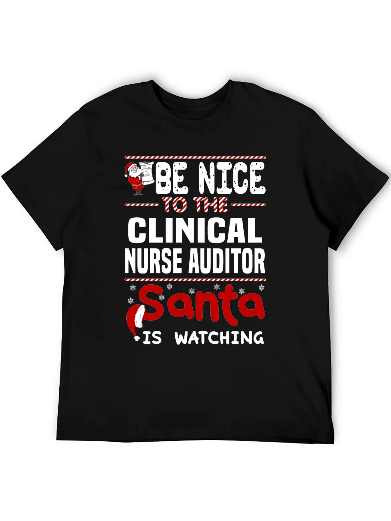 Black Funny Clinical Nurse Auditor Santa Watching Christmas T-Shirt view 5