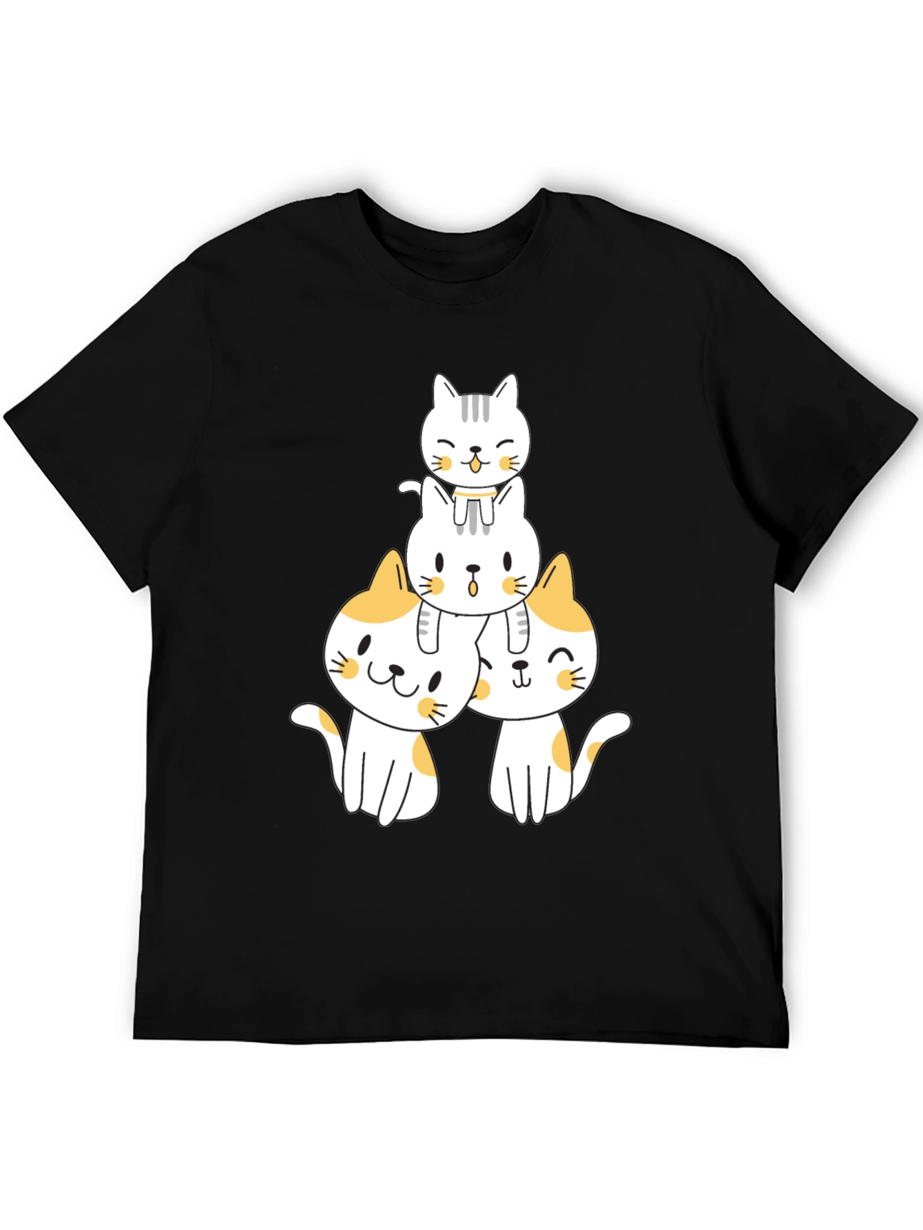 Black Cute Stacked Cats Graphic T-Shirt view 5