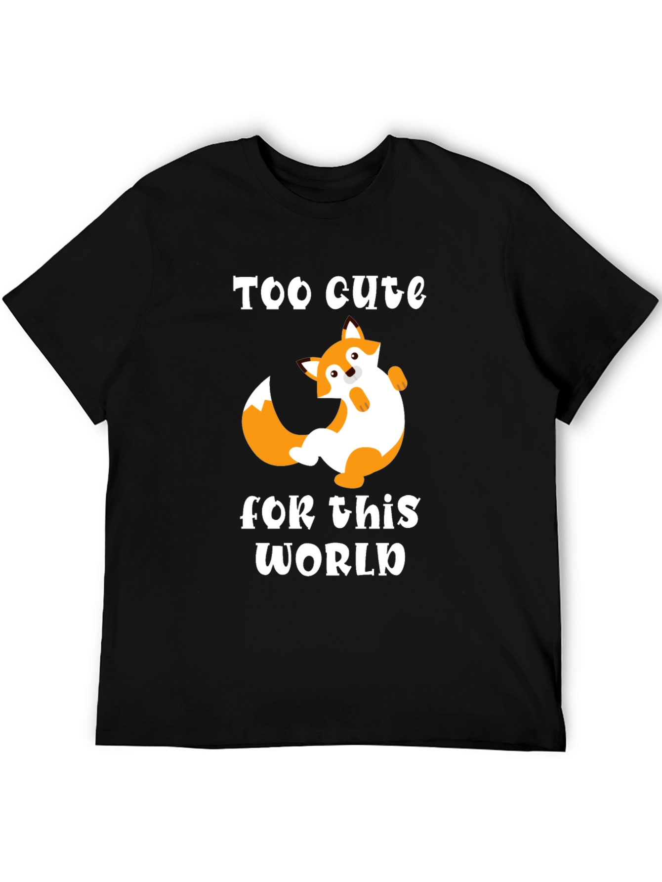 Black Cute Fox Graphic Tee - Too Cute For This World T-Shirt view 5
