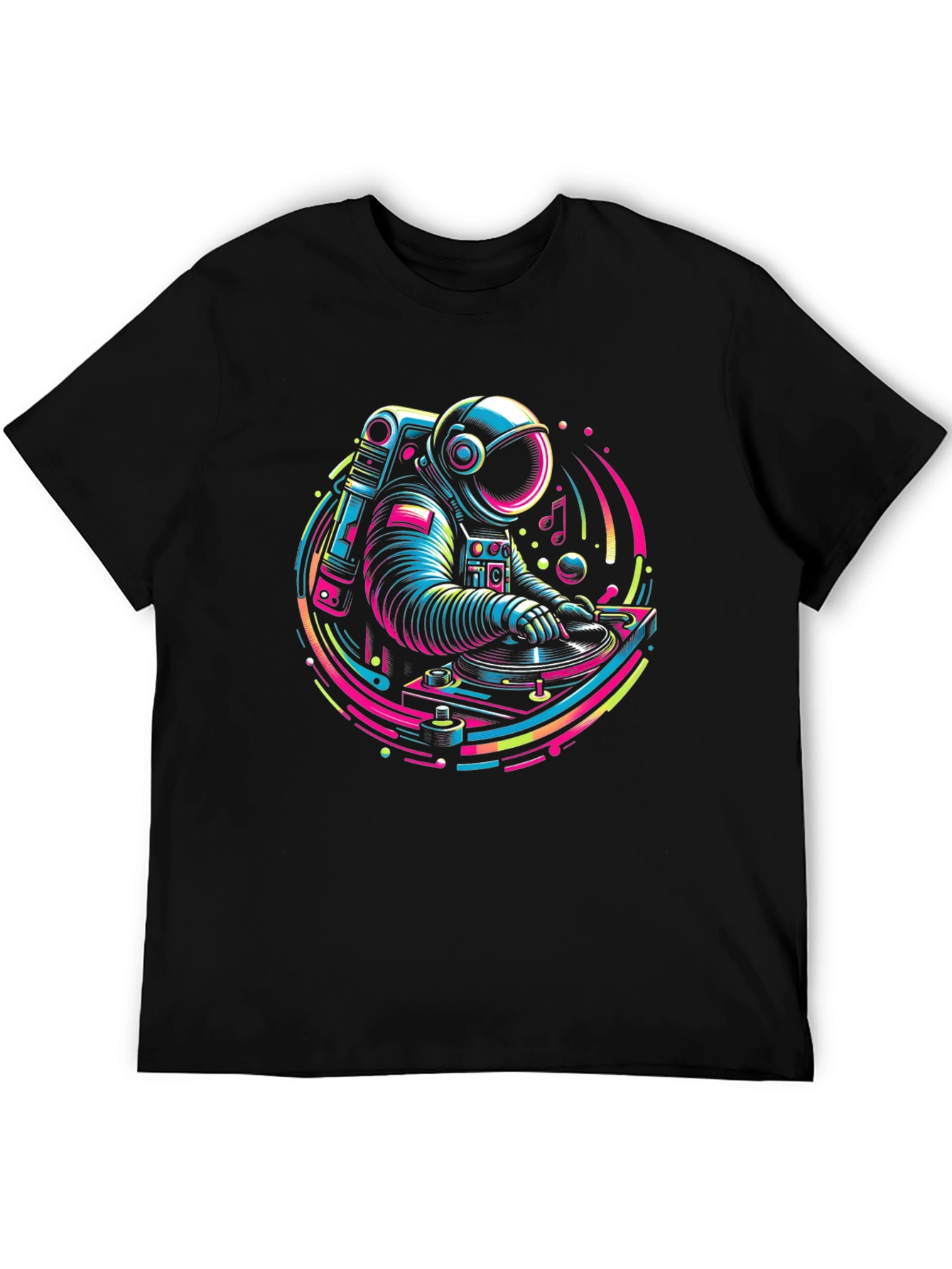 Black DJ Astronaut Graphic Tee - Neon Space Vibes view 5