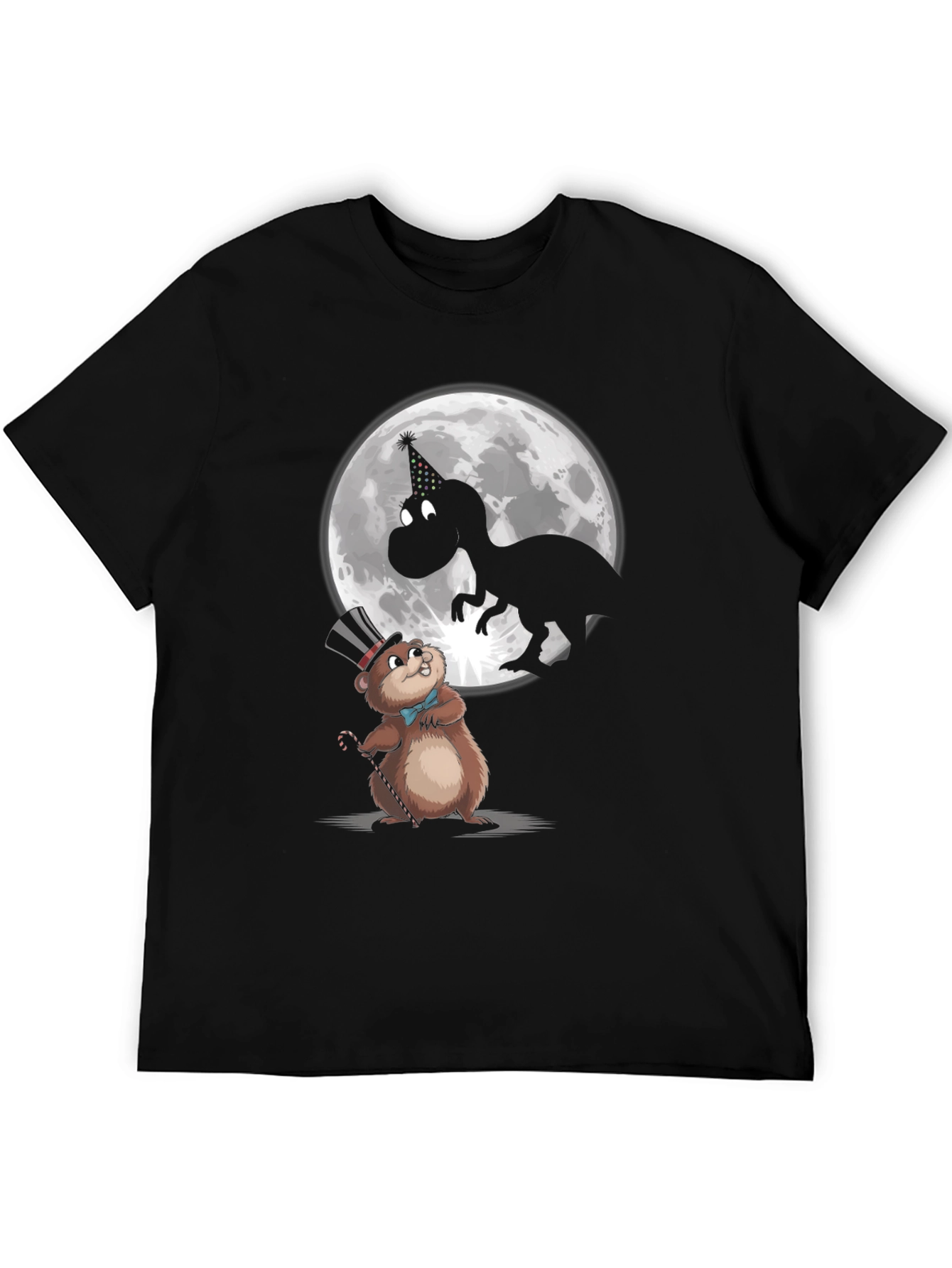 Black Party Animal T-Shirt: Dino & Groundhog view 5