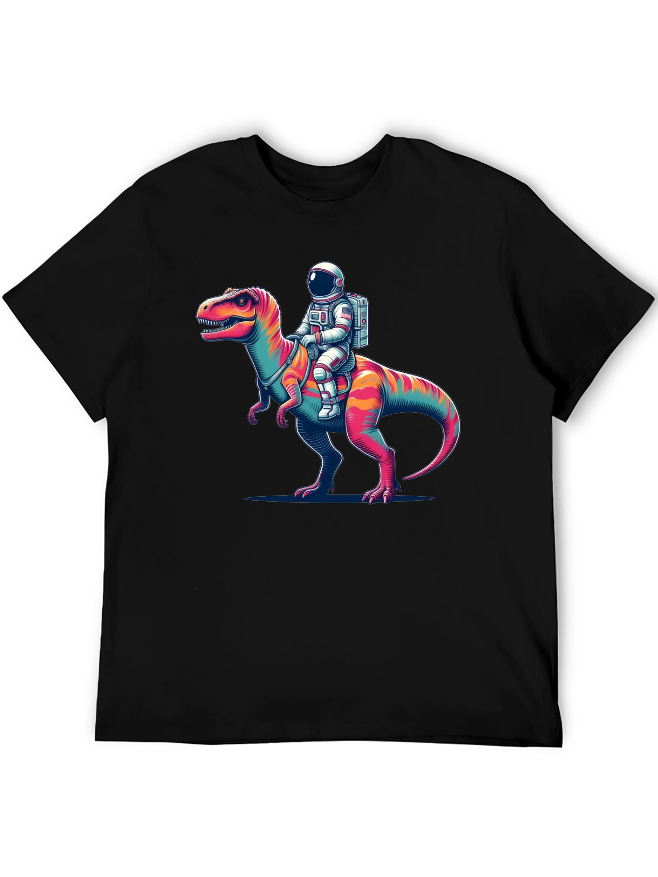 Black Astronaut Riding Dinosaur Graphic Tee view 5